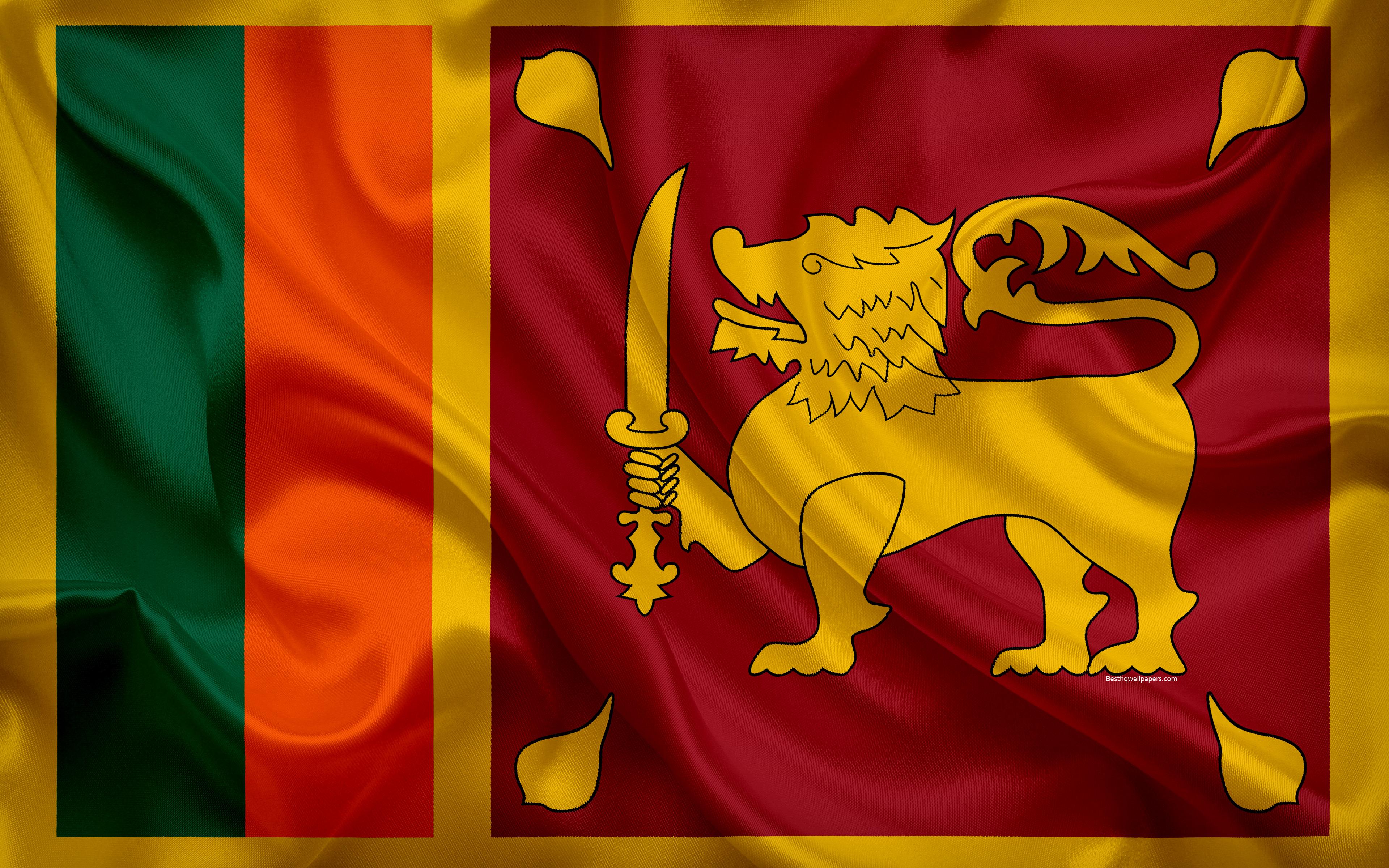 Download wallpaper flag of Sri Lanka, 4k, silk flag, national
