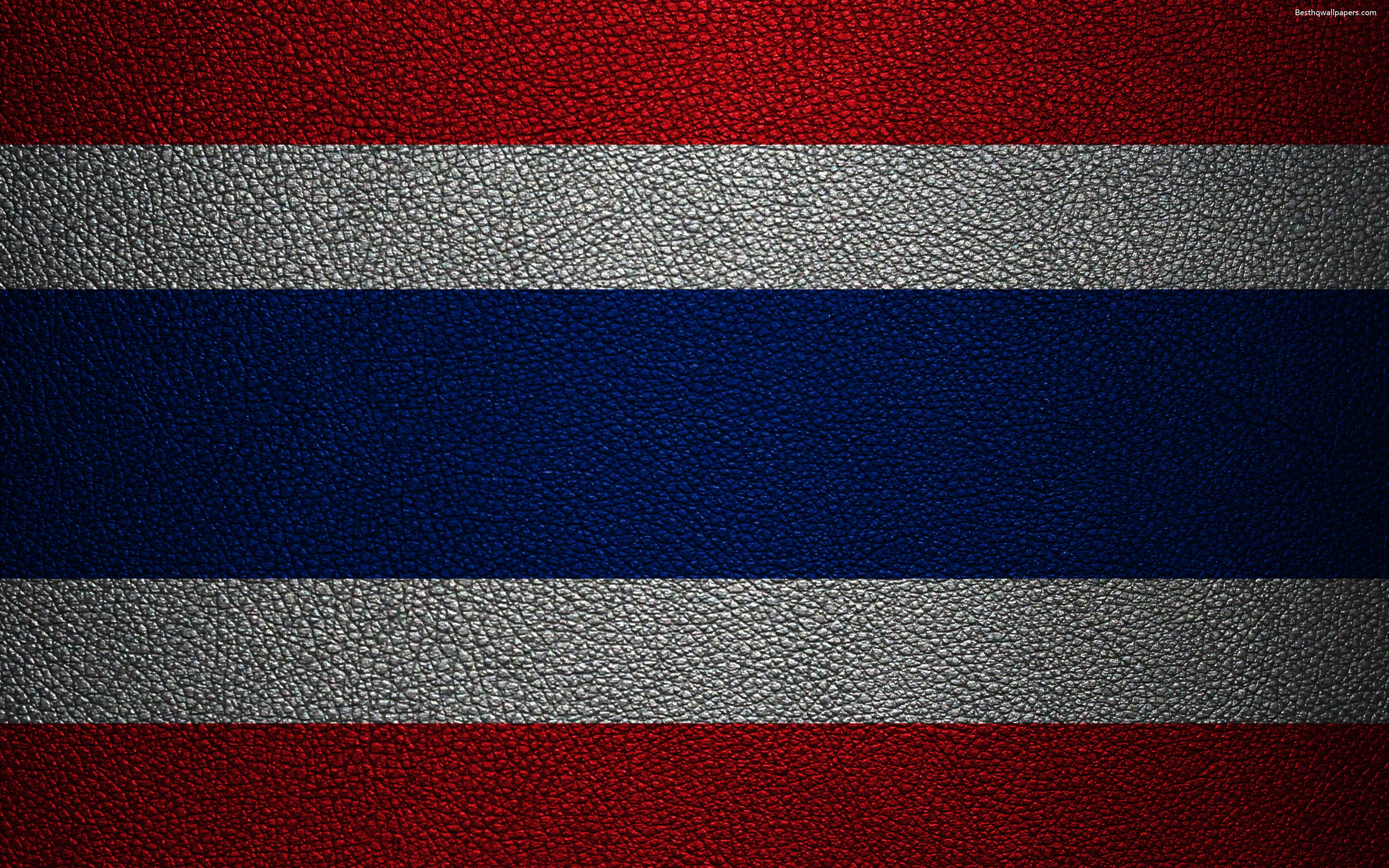 Download wallpaper Flag of Thailand, 4k, leather texture, Thailand