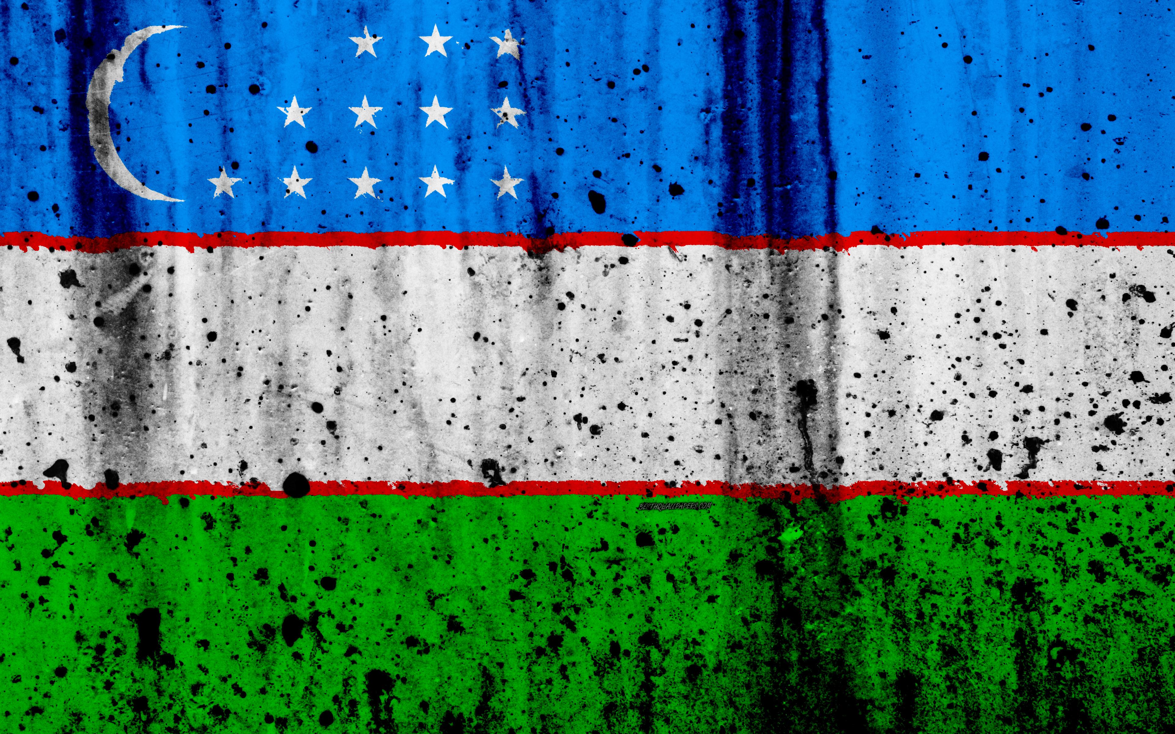 Download wallpaper Uzbek flag, 4k, grunge, flag of Uzbekistan, Asia