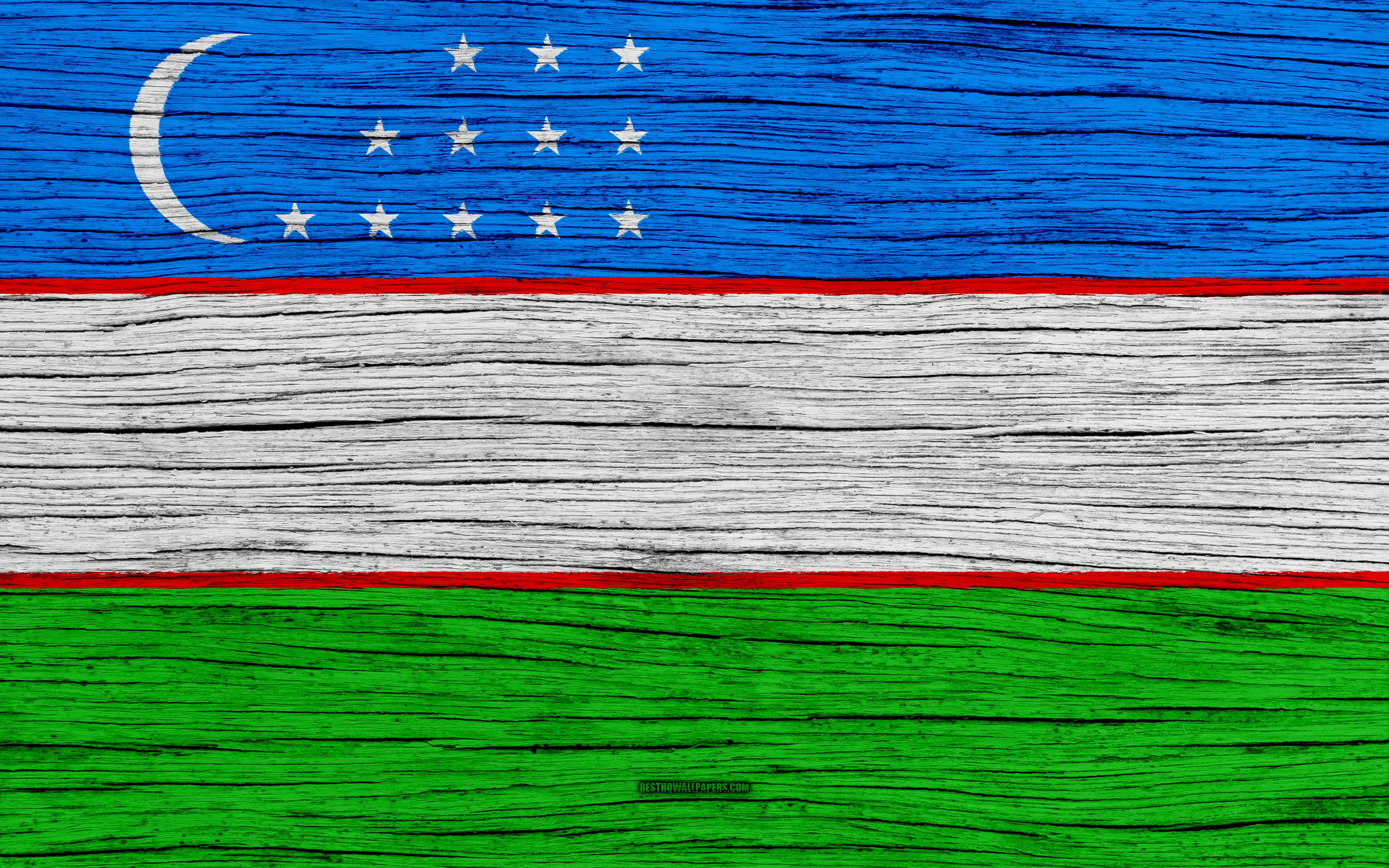 Download wallpaper Flag of Uzbekistan, 4k, Asia, wooden texture
