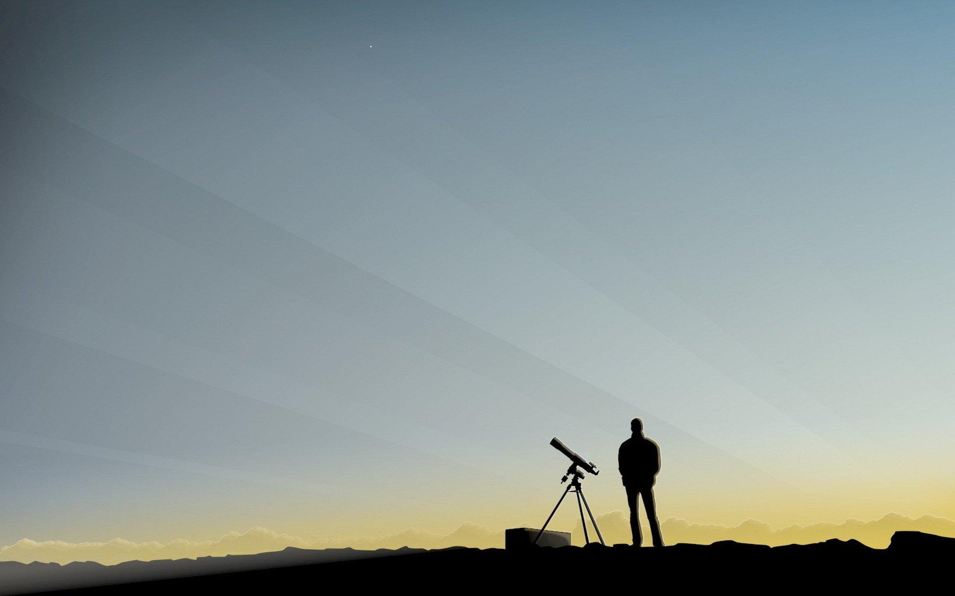 man sky telescope observations minimalism HD wallpaper