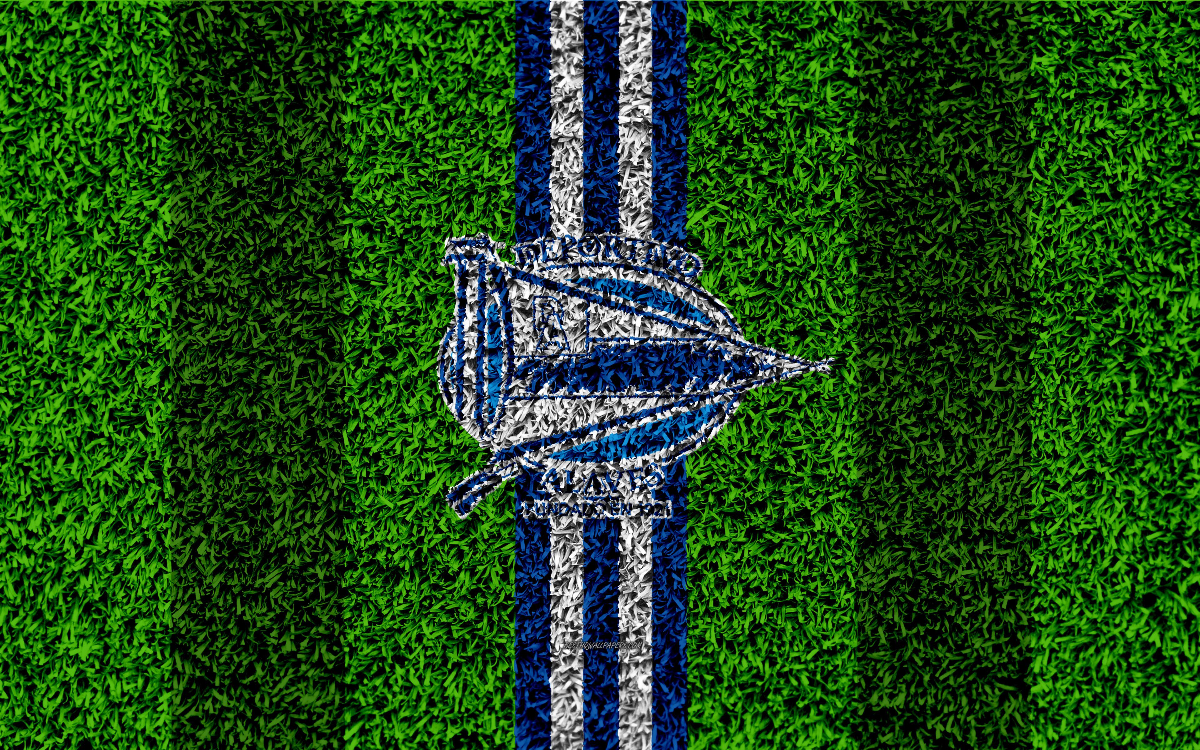 Download wallpaper Deportivo Alaves FC, 4k, logo, football lawn