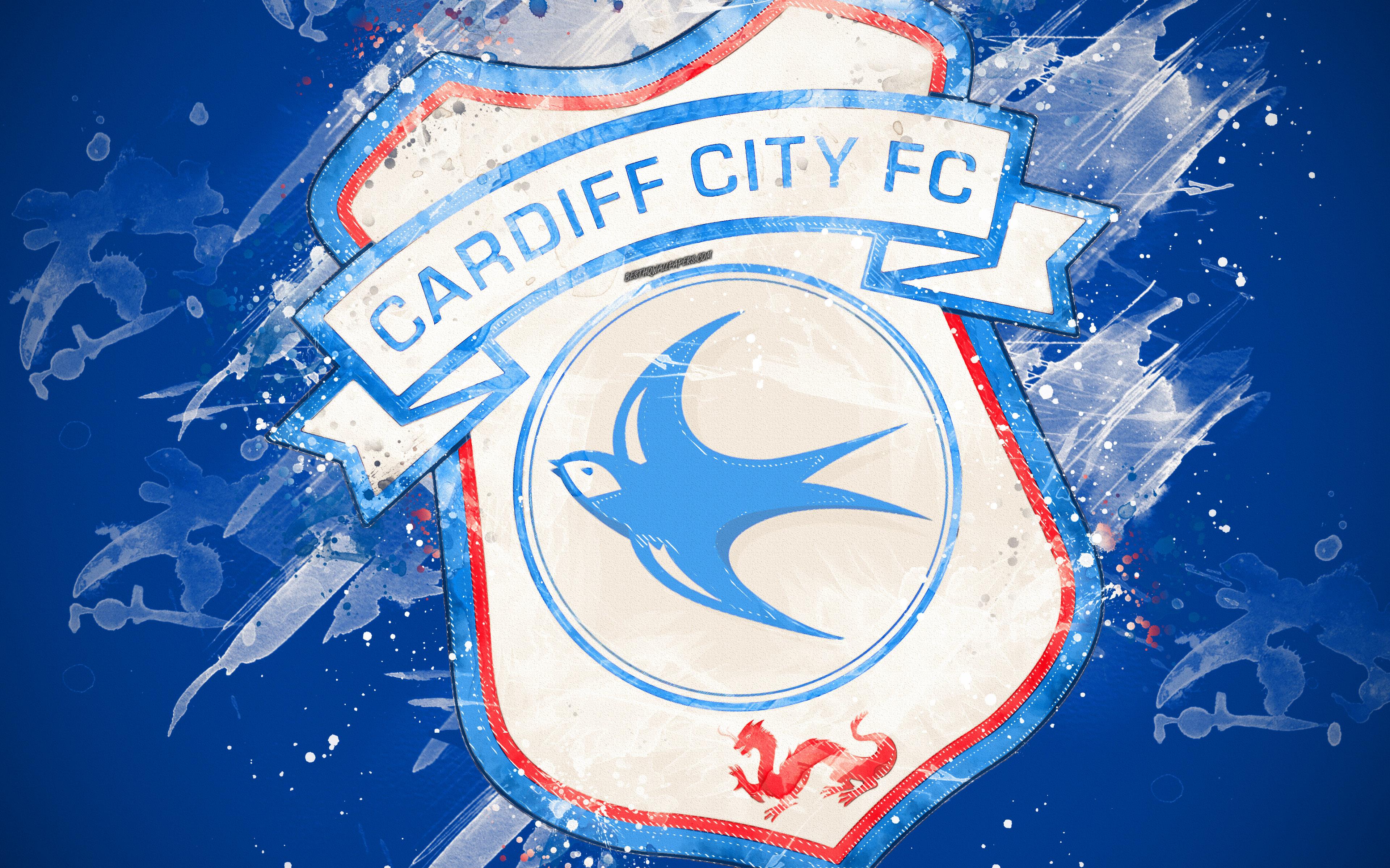Download wallpaper Cardiff City FC, 4k, paint art, logo, creative