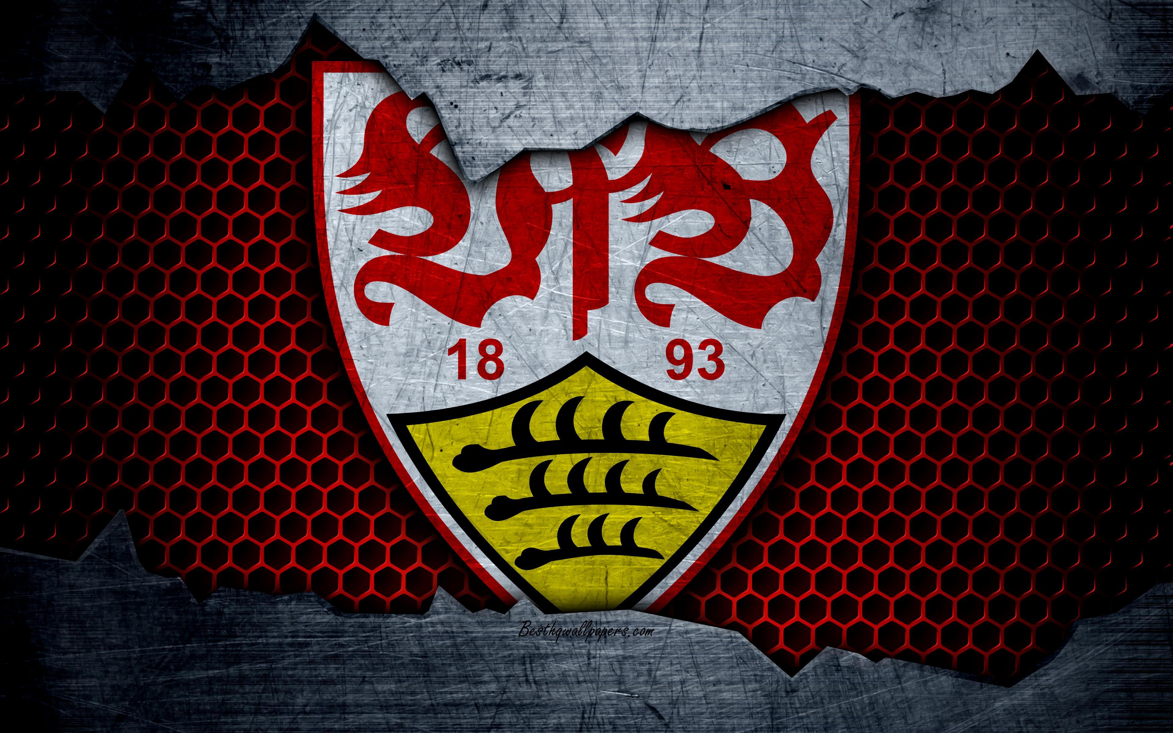 Download wallpaper Stuttgart, 4k, logo, Bundesliga, metal texture