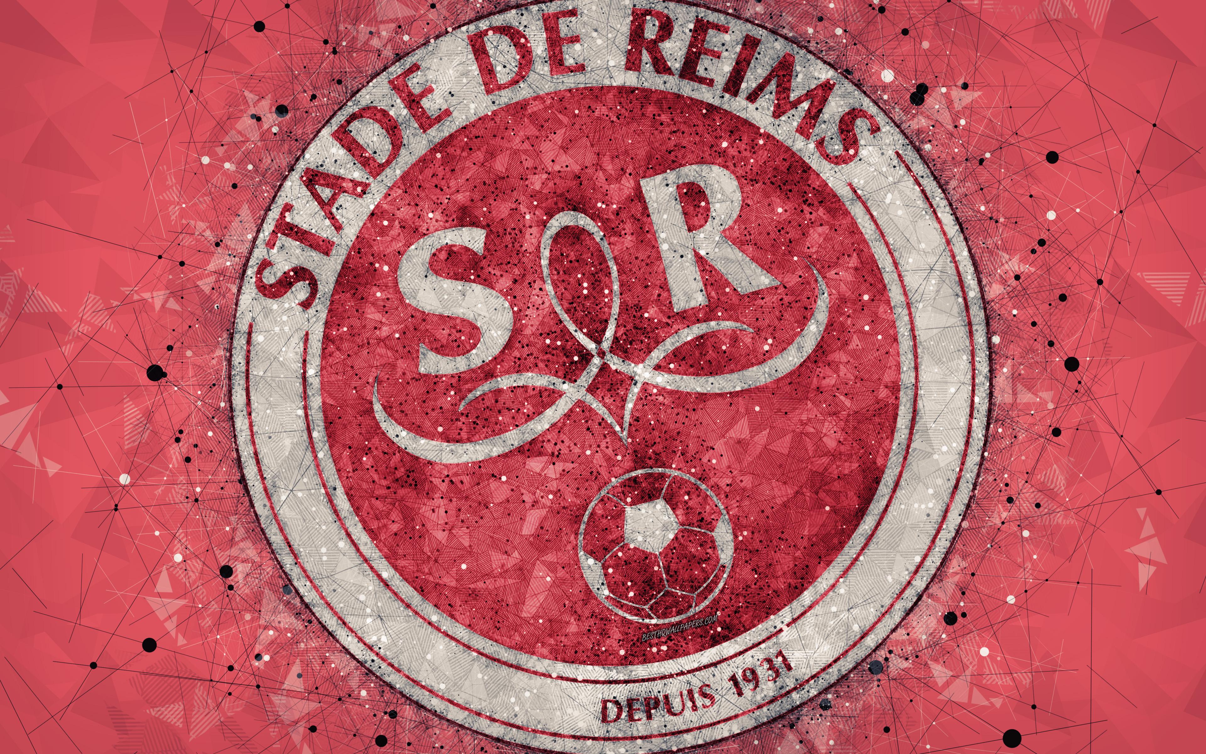 Download wallpaper Stade de Reims, 4k, logo, geometric art, French