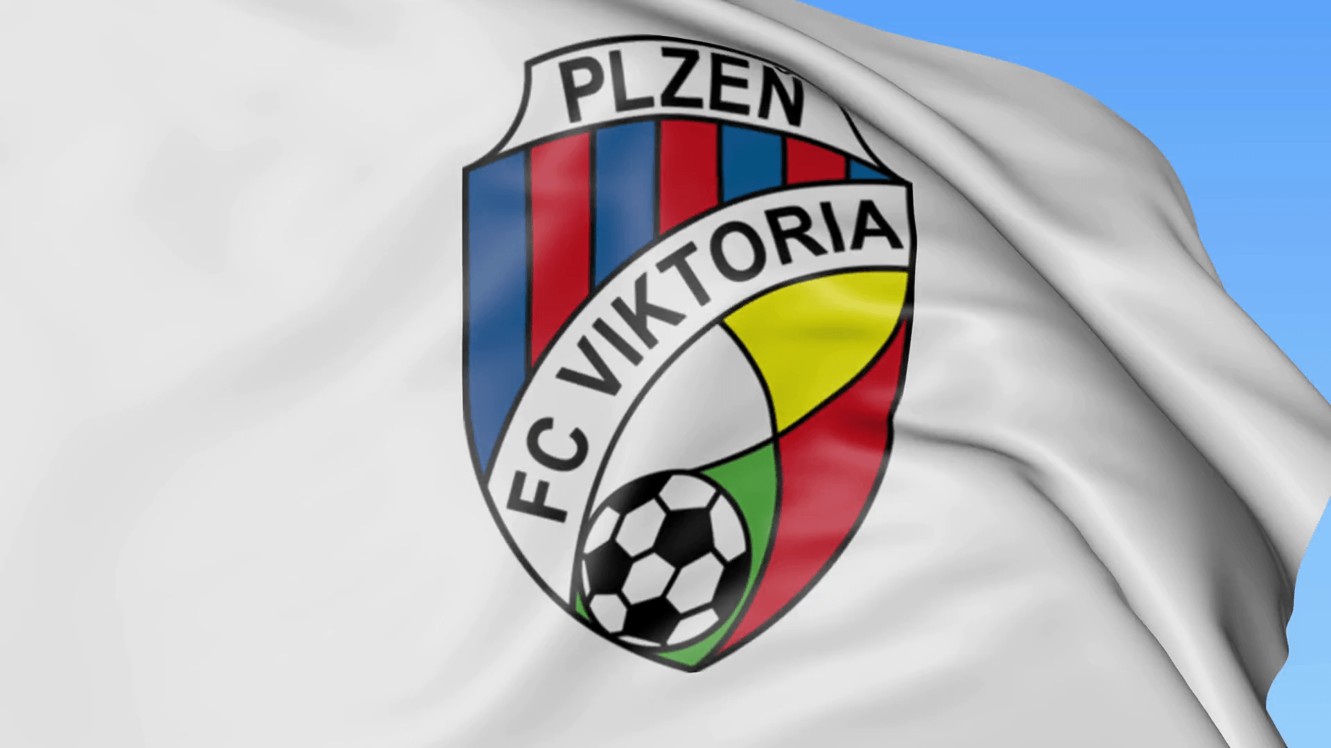 Close Up Of Waving Flag With Viktoria Plzen Football Club Logo