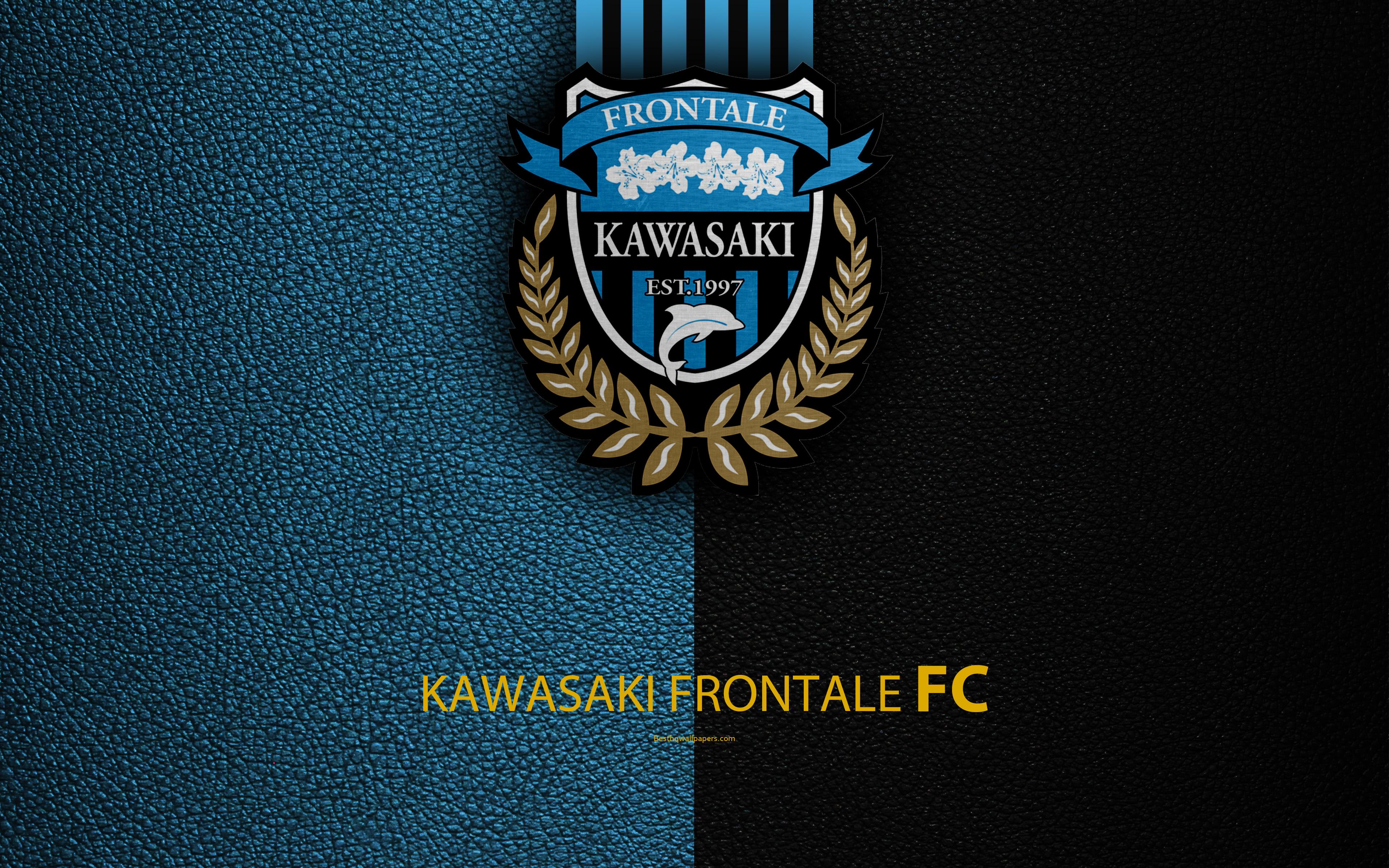 Download wallpaper Kawasaki Frontale FC, 4k, logo, leather texture