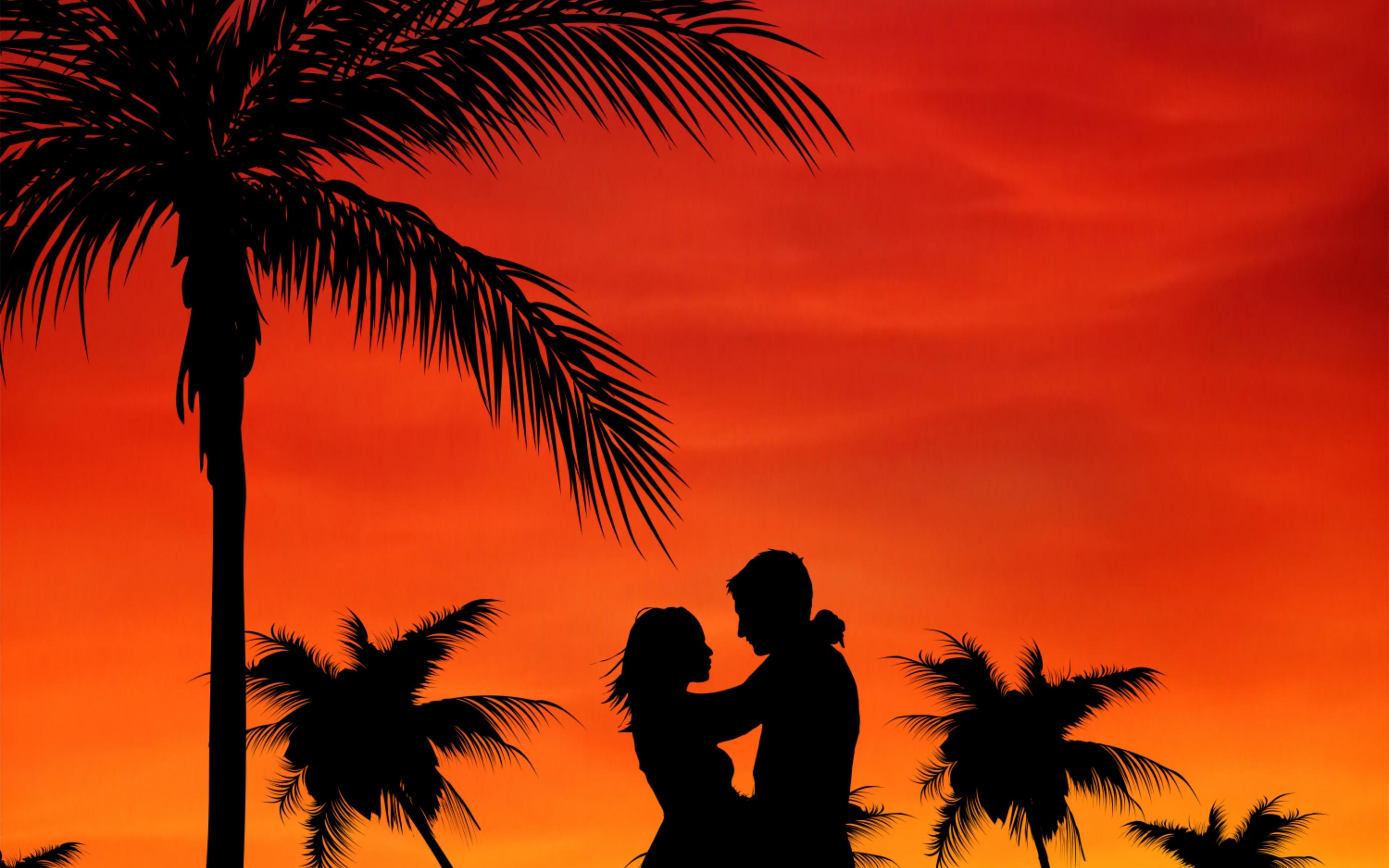 Wallpaper Couple, Love, Palms, Sunset 3840x2400