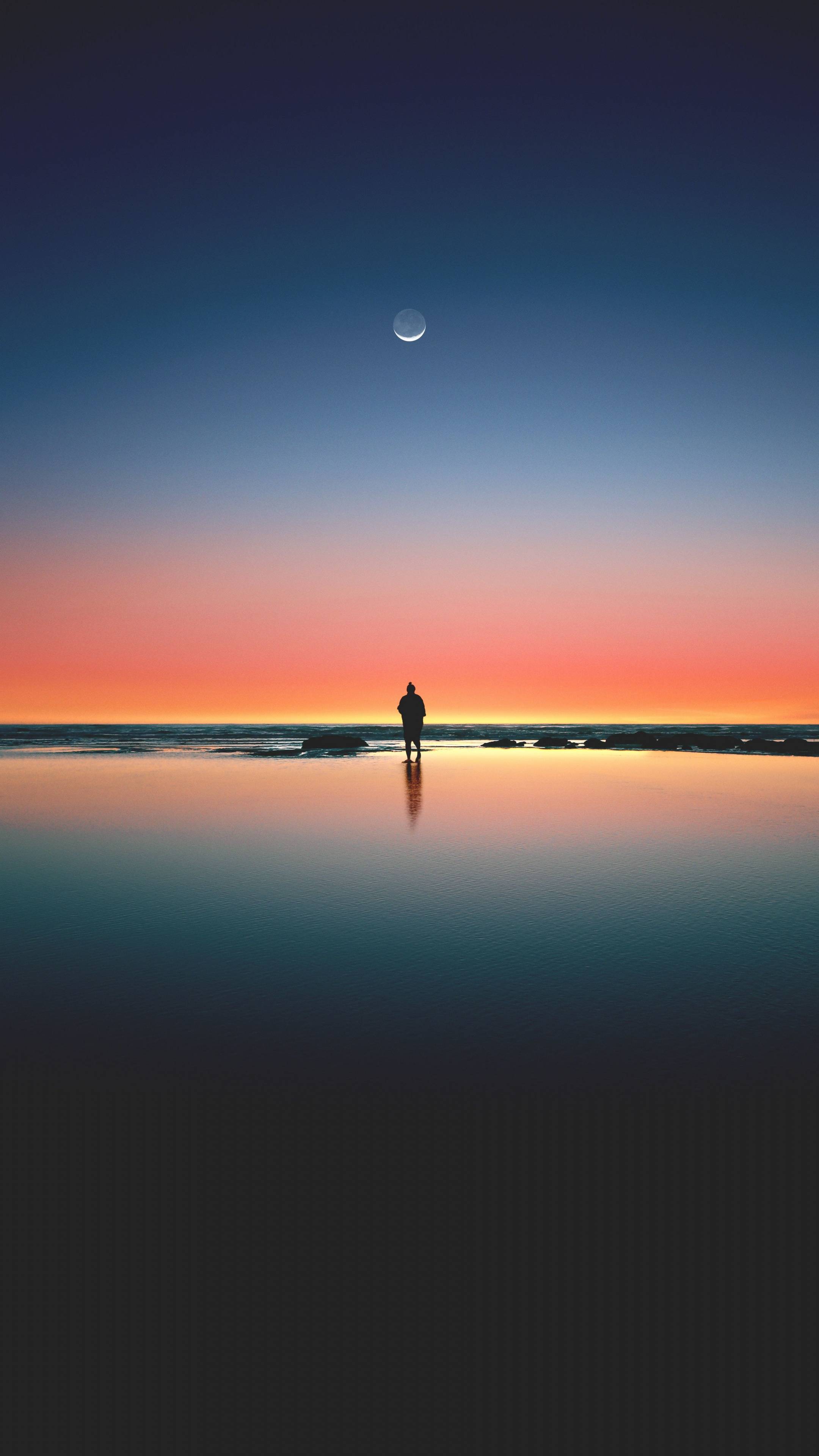 Download 2160x3840 wallpaper sunset, beach, sea, horizon, silhouette
