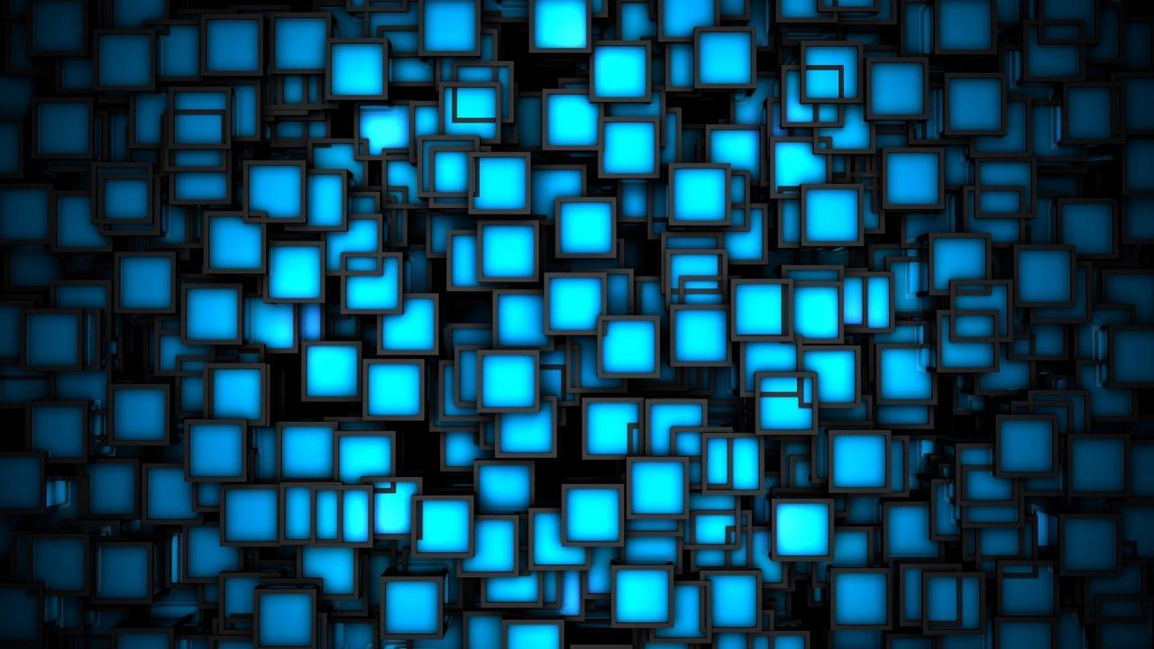 Download wallpaper 1280x720 black, blue, bright, squares hd, hdv