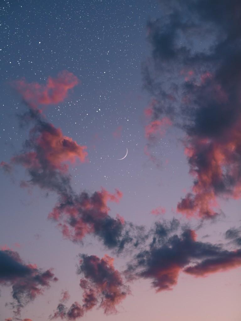 Download 768x1024 Crescent, Clouds, Stars Wallpaper for Apple iPad