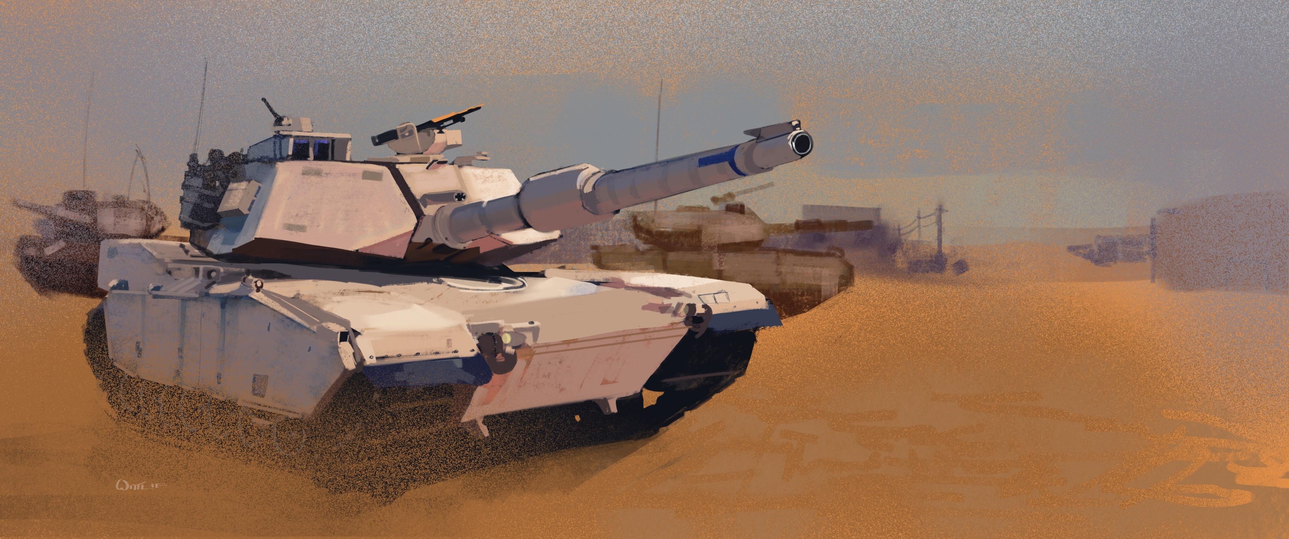 Wallpaper M1 Abrams Tanks US M1A1 Painting Art Army 4096x1714