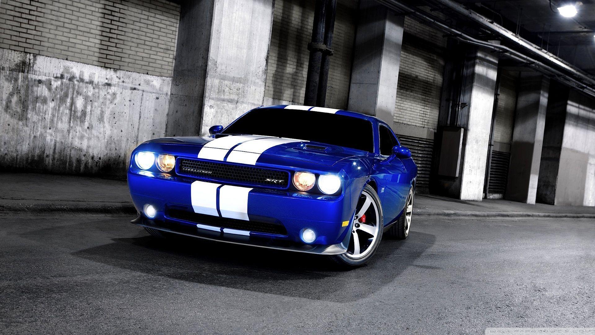 Dodge Challenger SRT8 Blue HD desktop wallpaper, Widescreen