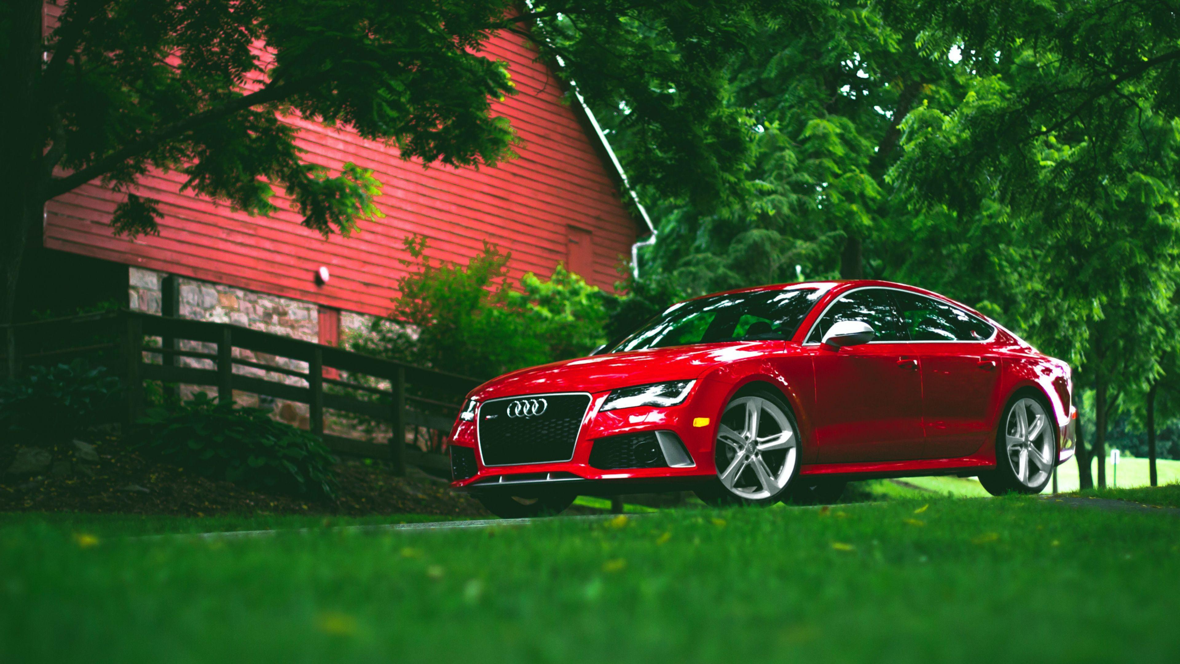 Download Wallpaper 3840x2160 Audi, Rs Red, Grass, Side view 4K