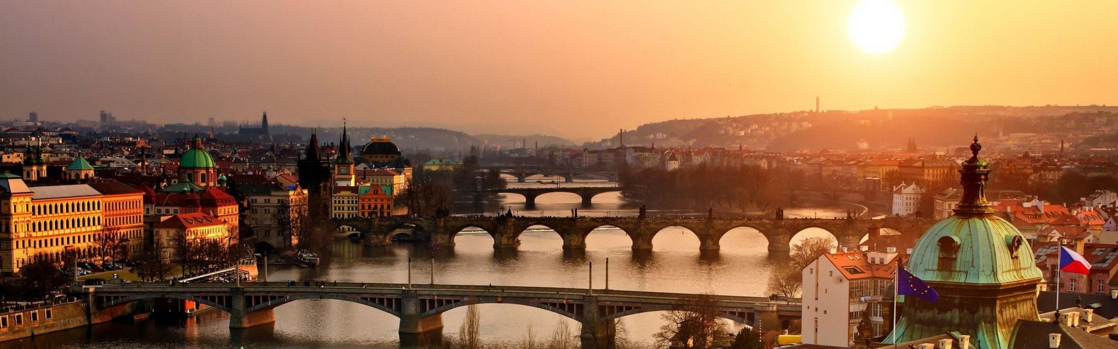 Download Wallpaper 3840x1200 Prague, Czech republic, Bridge