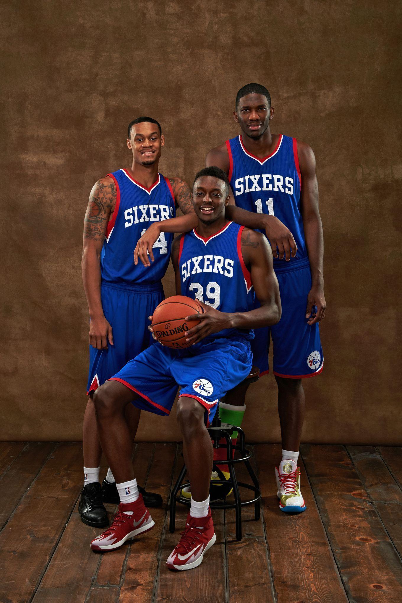 Joel Embiid Dons Sixers Jersey for First Time At Rookie Photohoot