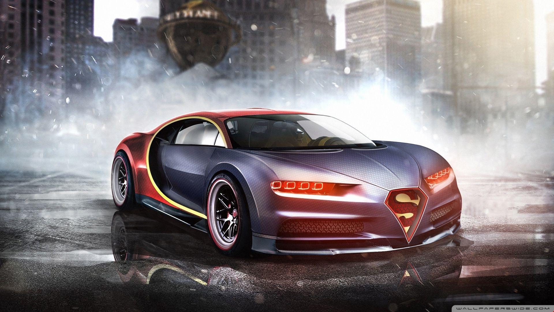Superman Bugatti Chiron Background. HD Wallpaper 5k