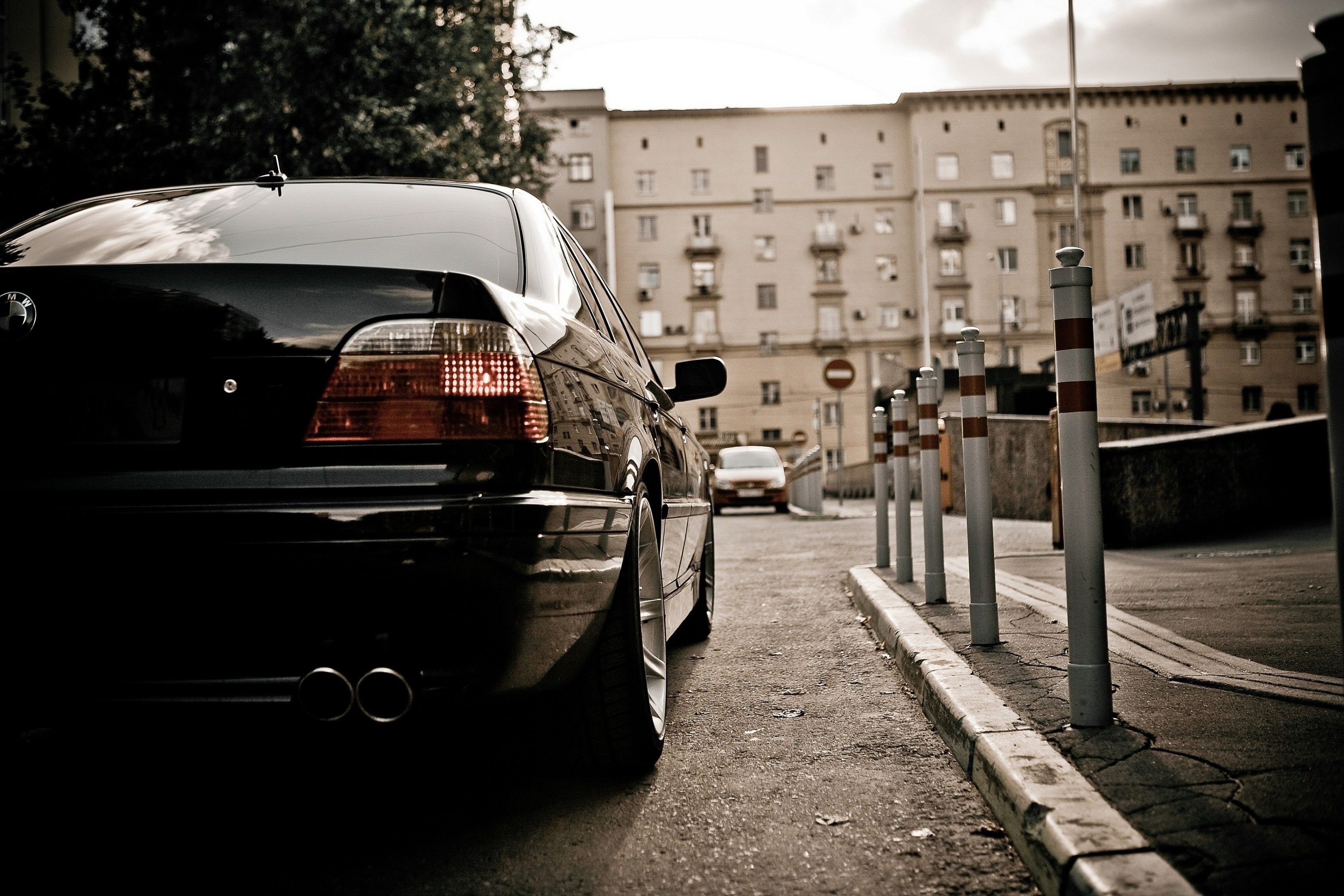 BMW, cars, BMW E BMW 7 Series, black cars, rear view wallpaper