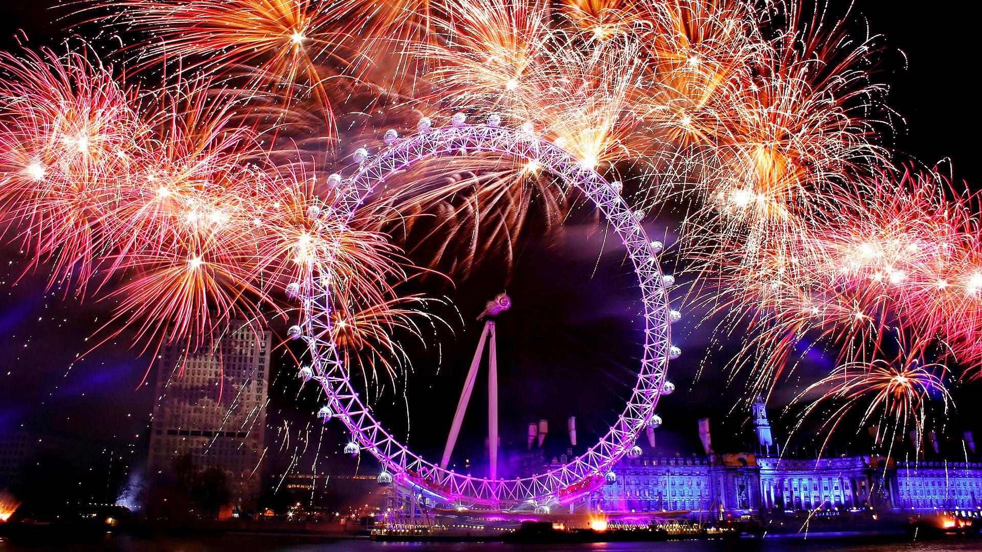 Cheerful London Eye New Year's Eve Wallpaper in HD for Free