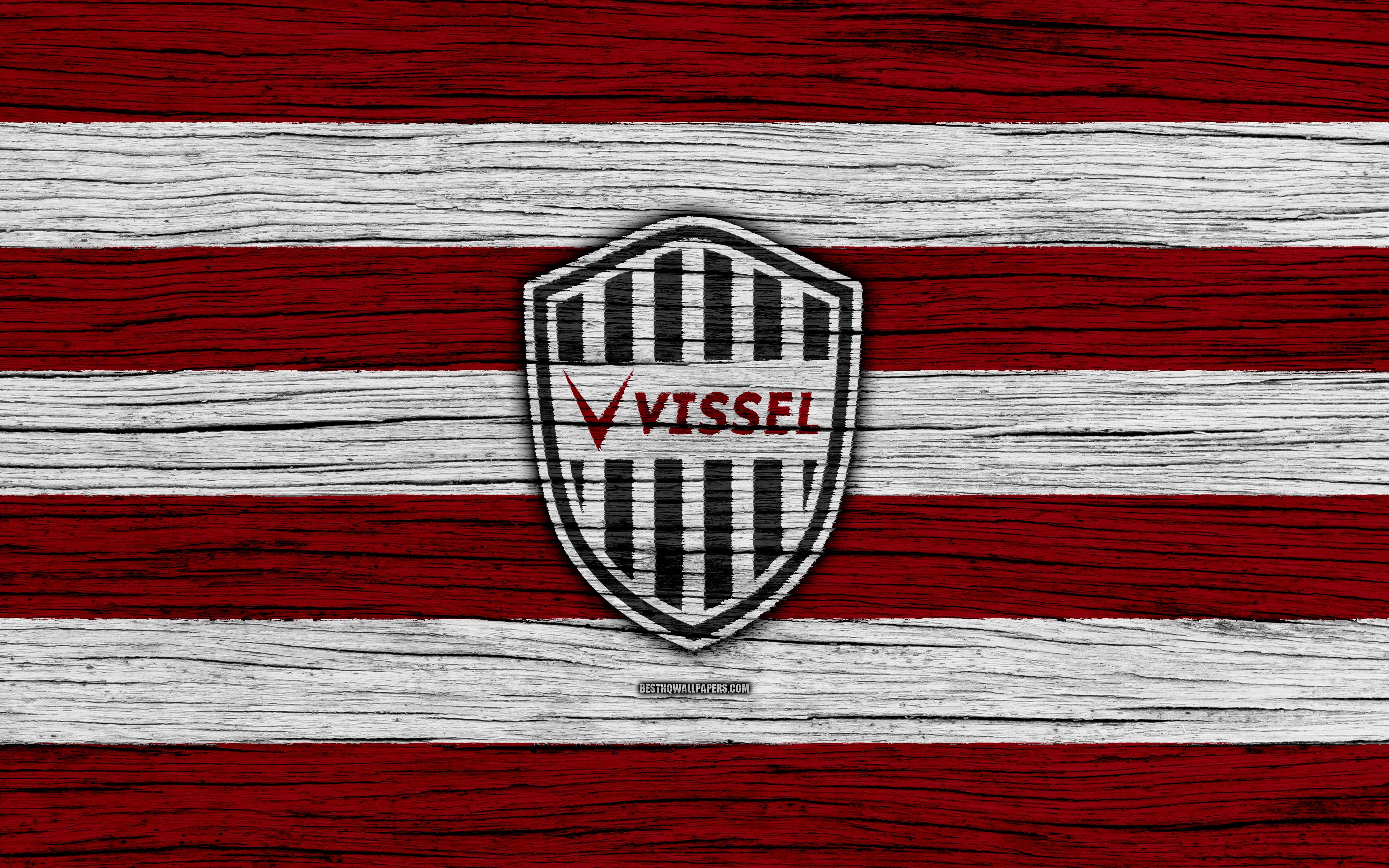 Download Wallpaper Vissel Kobe, 4k, Emblem, J League, Wooden