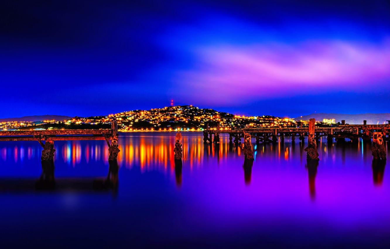 Wallpaper landscape, night, lights, New Zealand, Wellington image