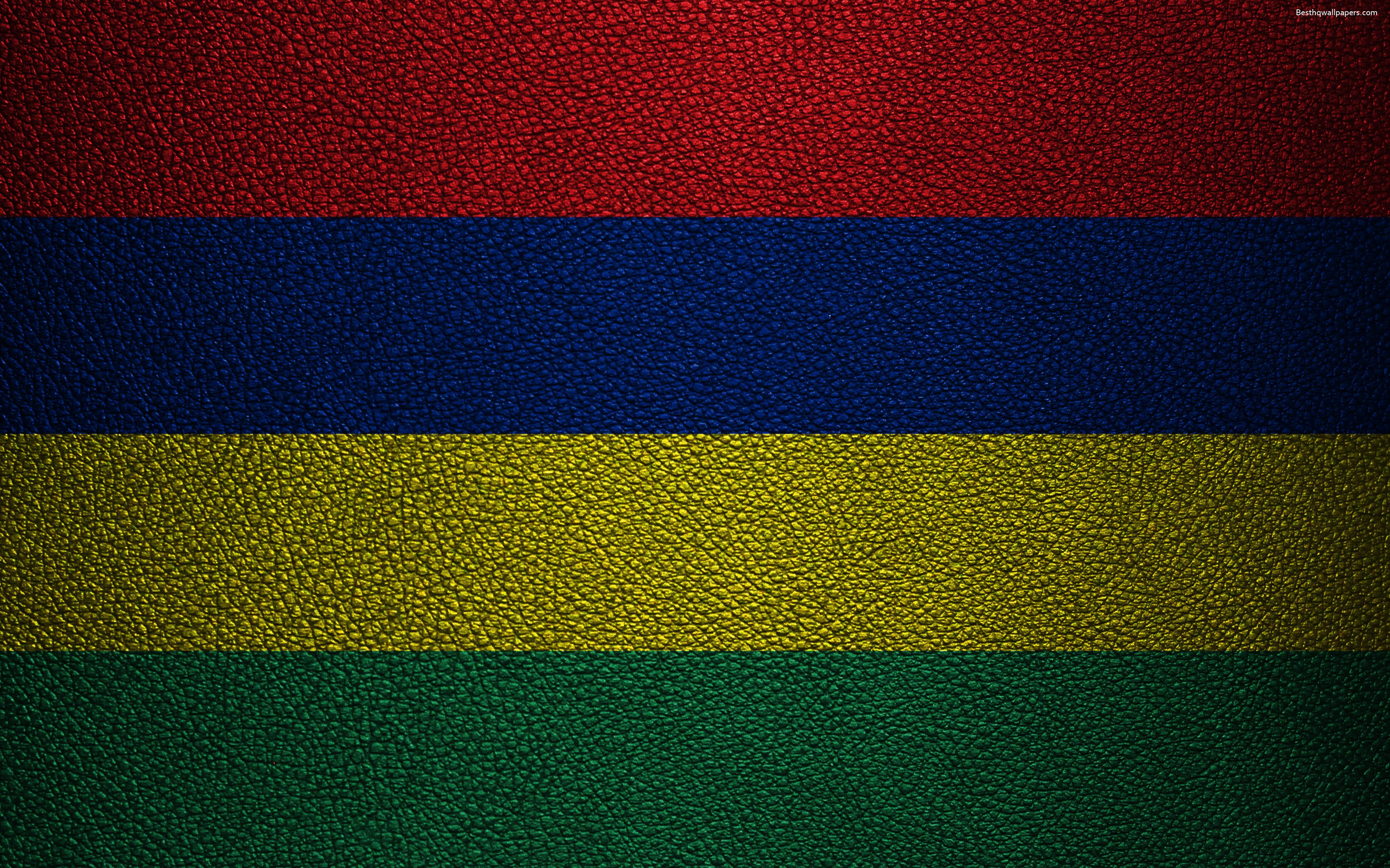 Download wallpaper Flag of Mauritius, 4k, leather texture, Africa