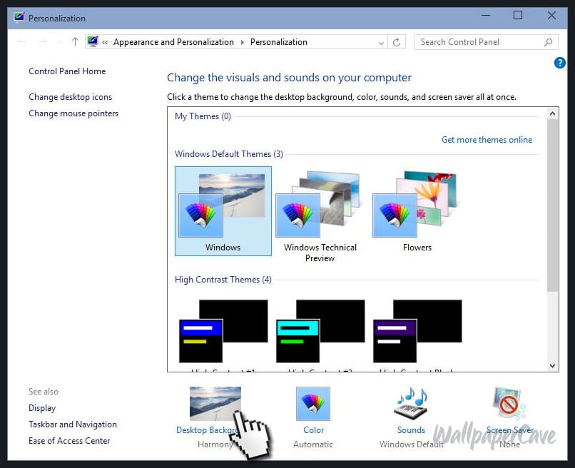 Windows 10 personalization window