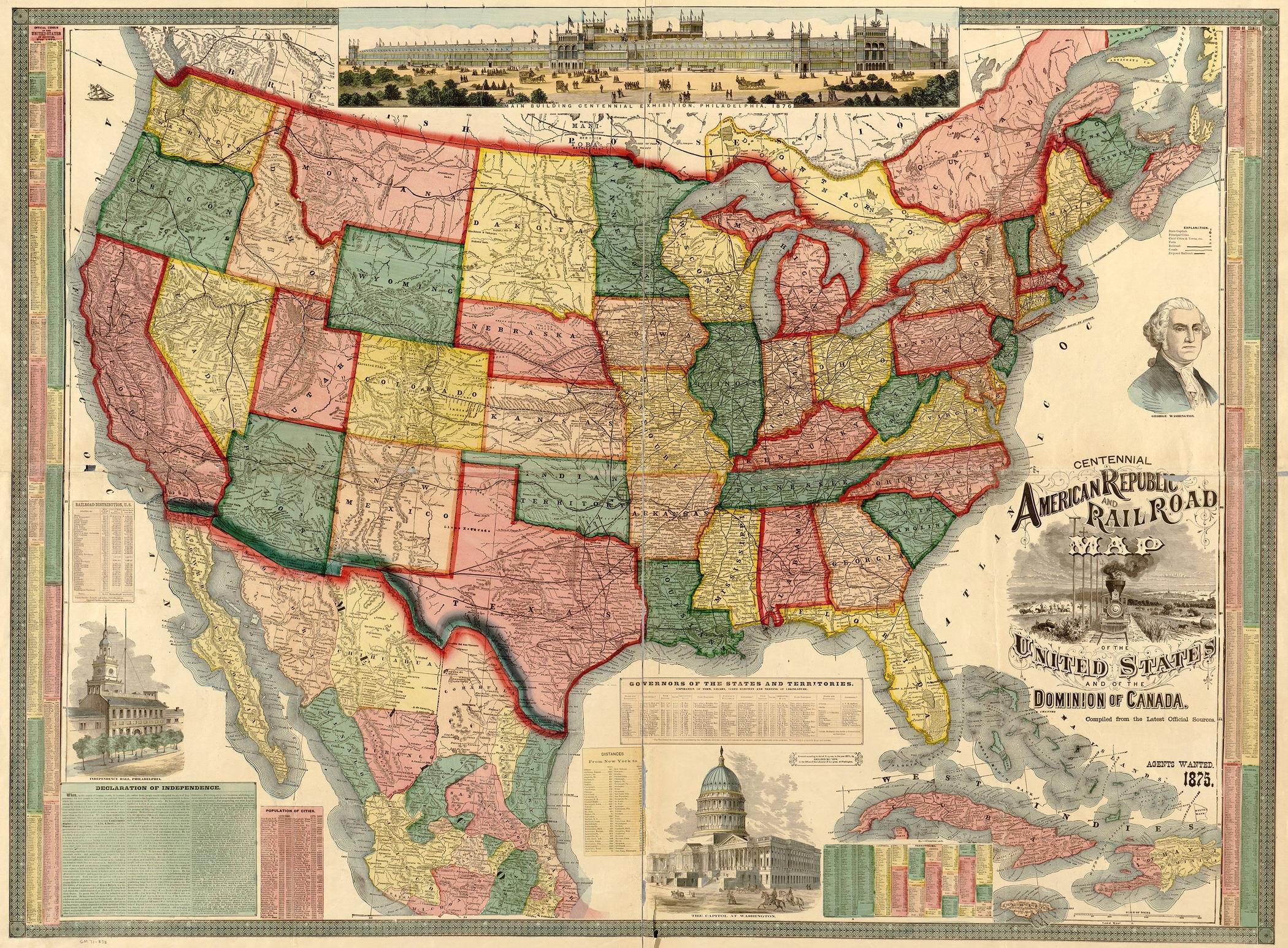 United States 1875 Map Mural