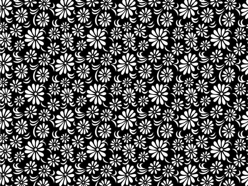 Black white floral PPT Background, Flowers, White