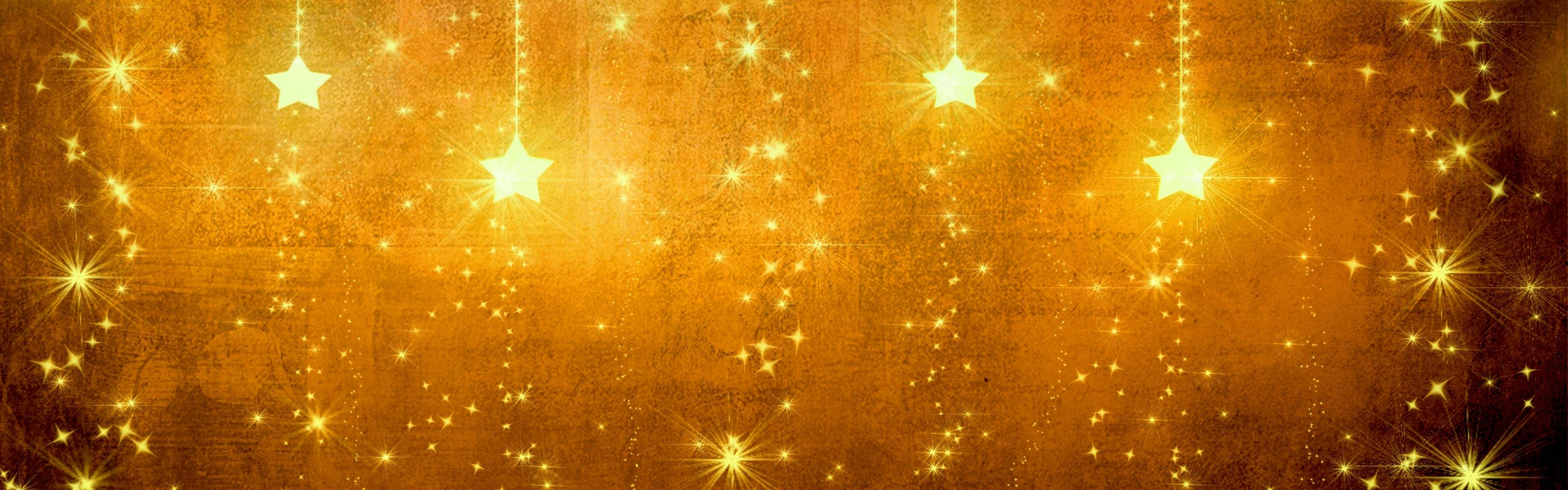 Download Wallpaper 3840x1200 star, gold, holiday, background