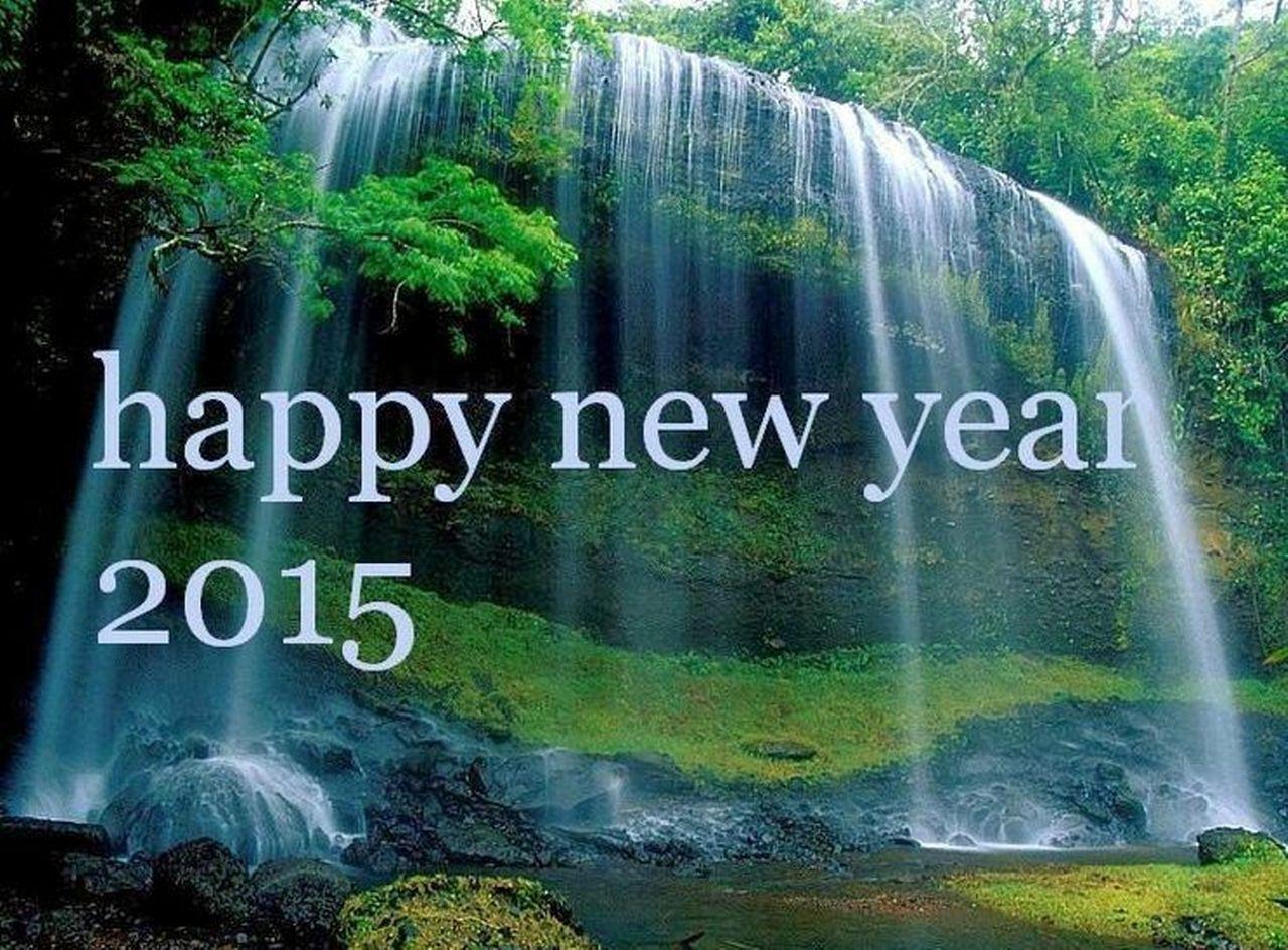 Happy New Year 2015 Waterfall HD Wallpaper