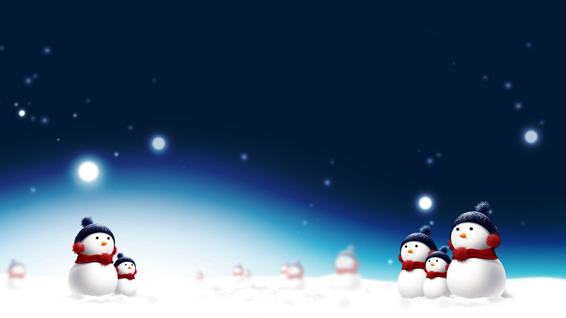 Snowman In Christmas Night Wallpaper