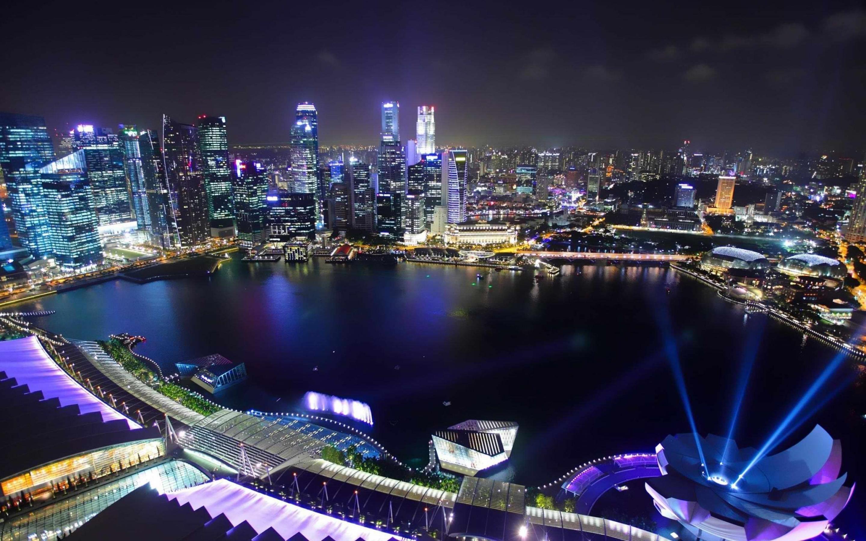 Singapore Cityscape At Night Wide Desktop Wallpaper