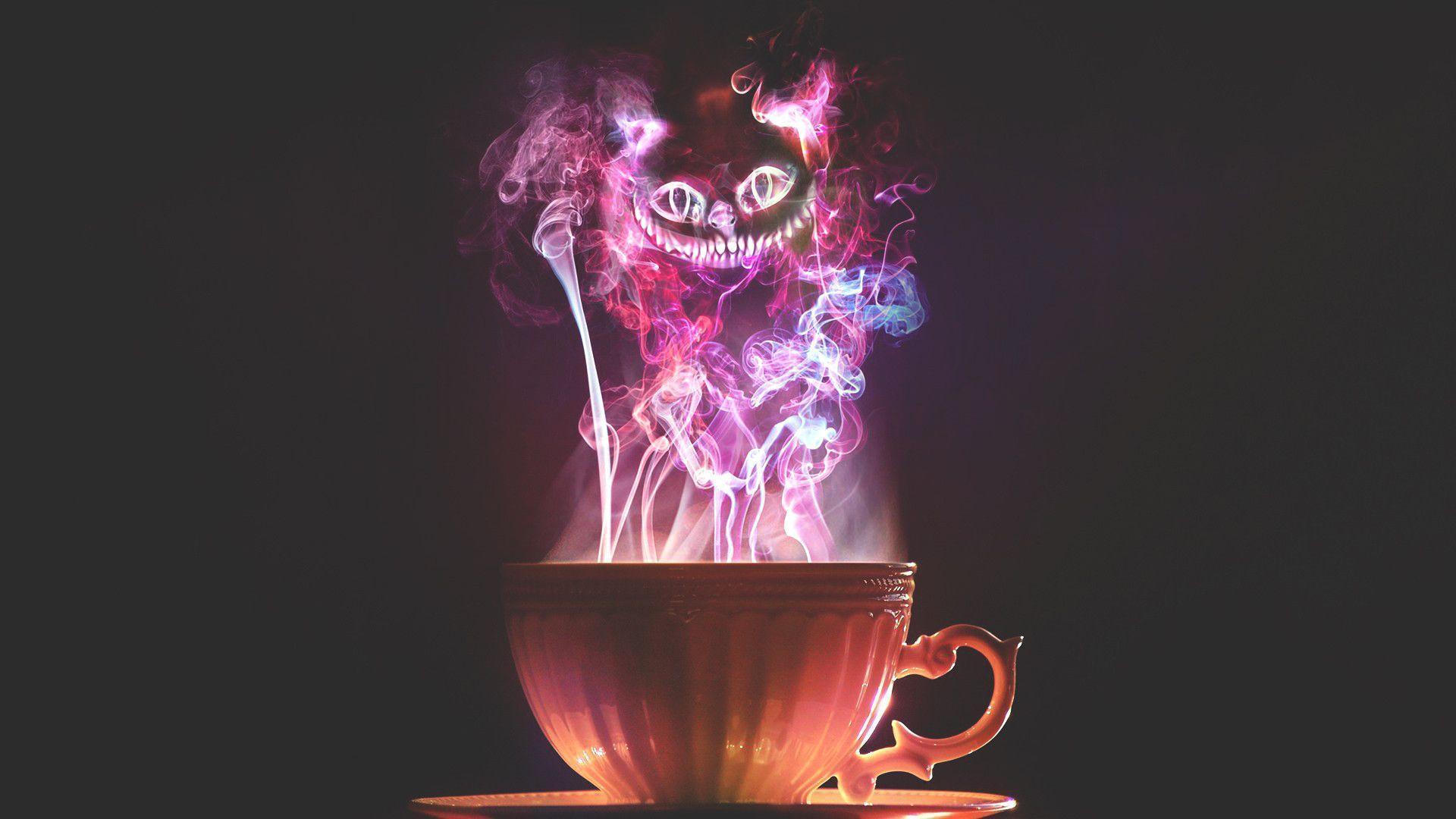 cup cheshire cat cup smoke cheshire cat Wallpaper 1920x1080