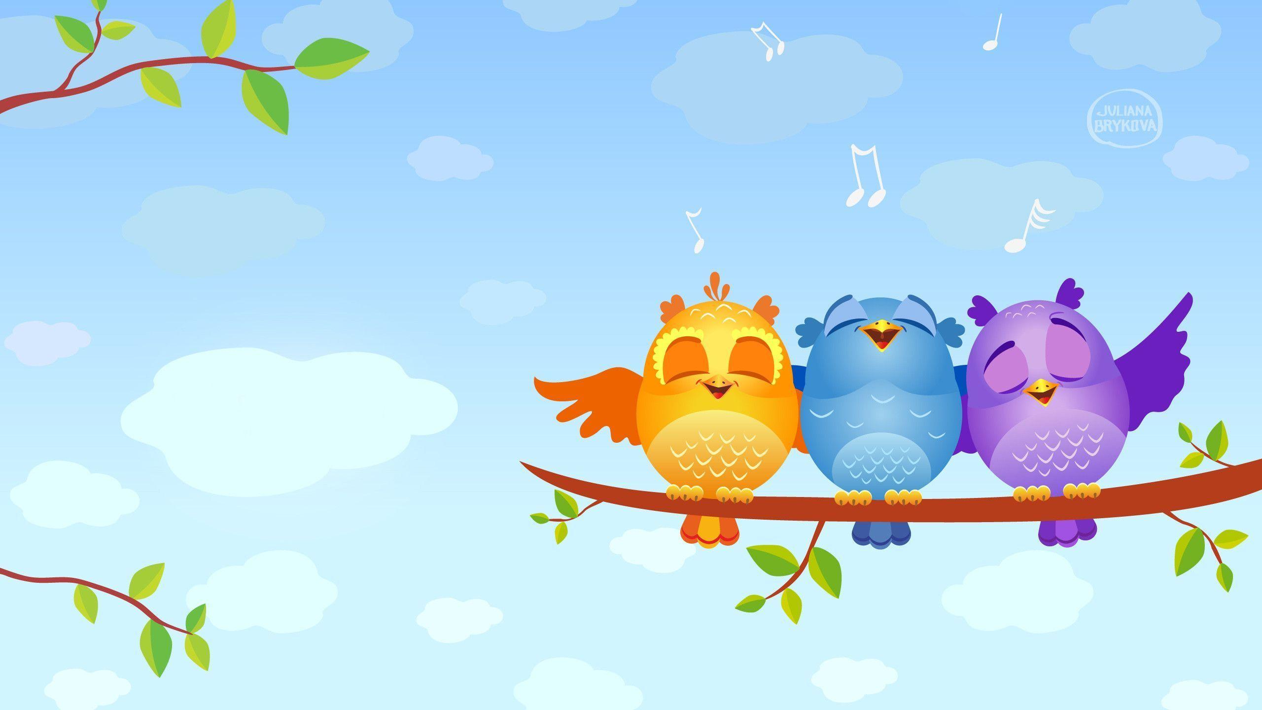 Cute Cartoon Birds Singing