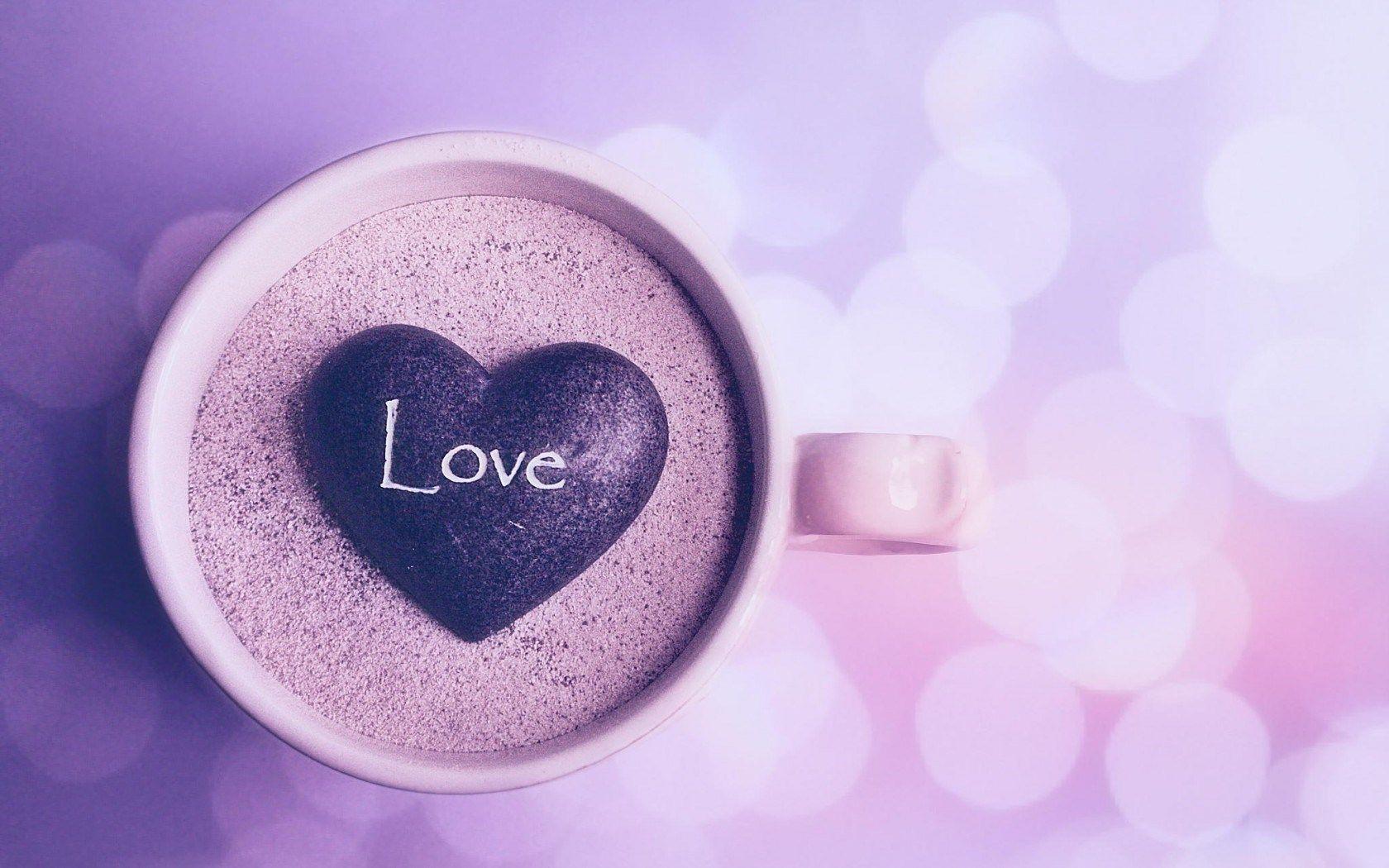 Cup Mug Sand Stone Heart Inscription Love Mood HD Wallpaper