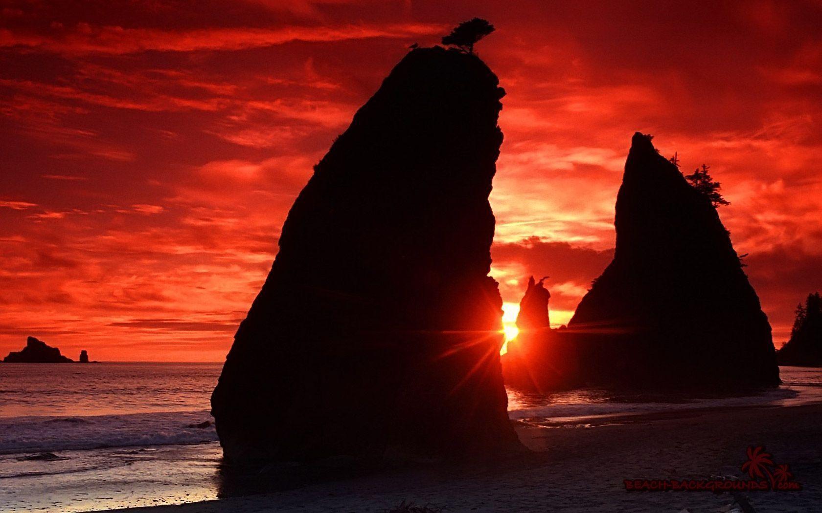 Eye Catching Red Sunset Beach Desktop Wallpaper Desktop