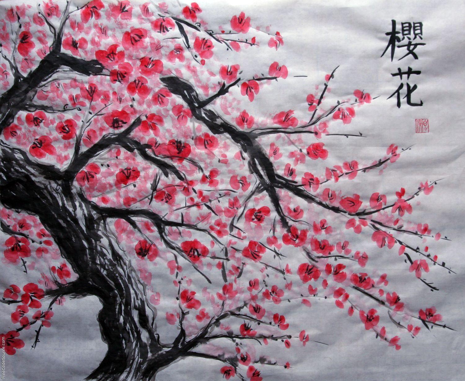 image For > Red Cherry Blossom Background