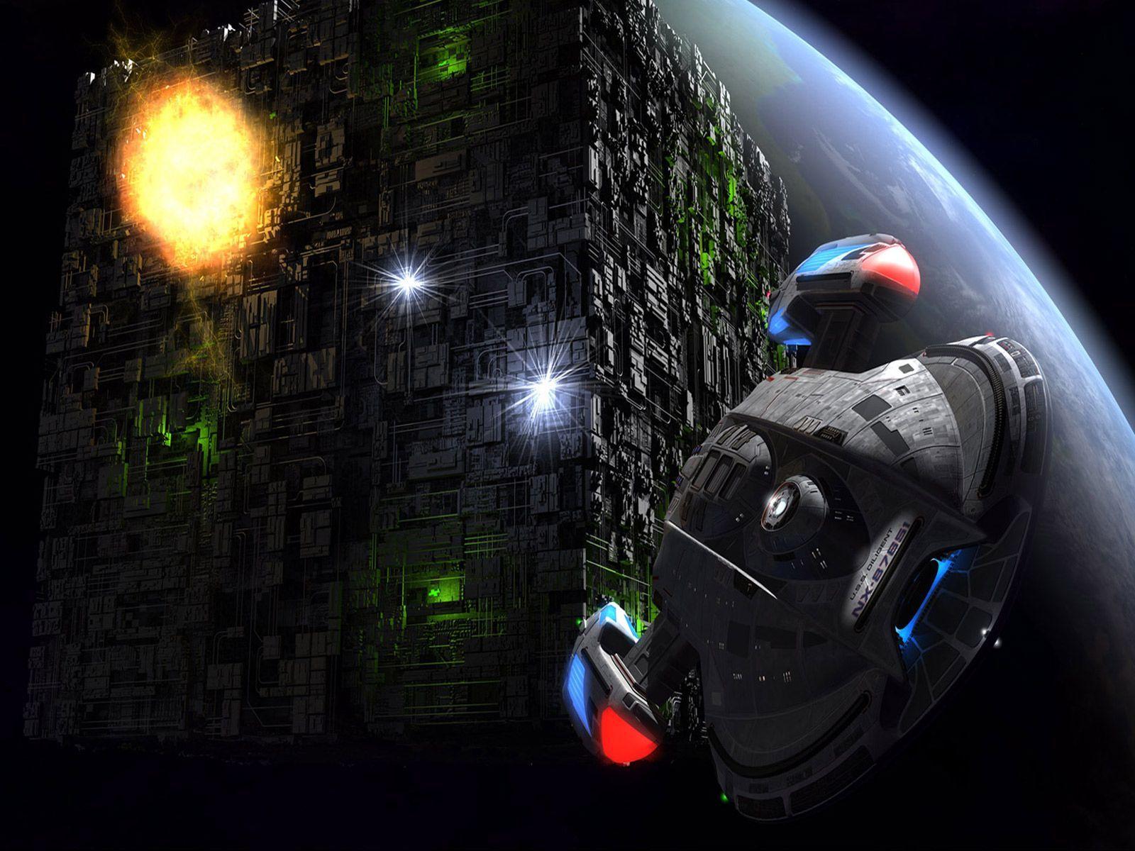 Star Trek Borg Cube And USS Diligent, free Star Trek computer