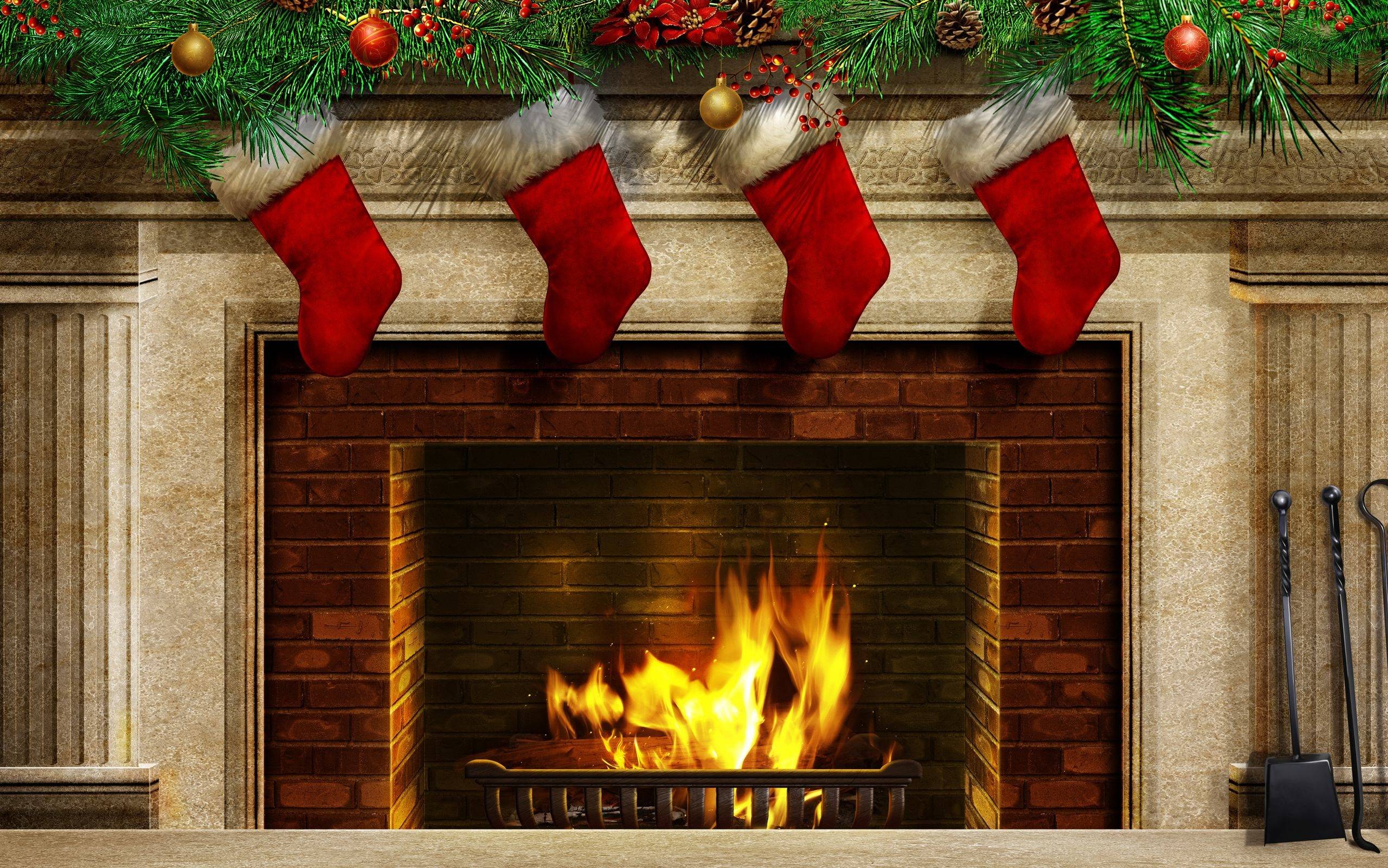 Christmas Socks over the Fireplace HD Desktop. High Definition