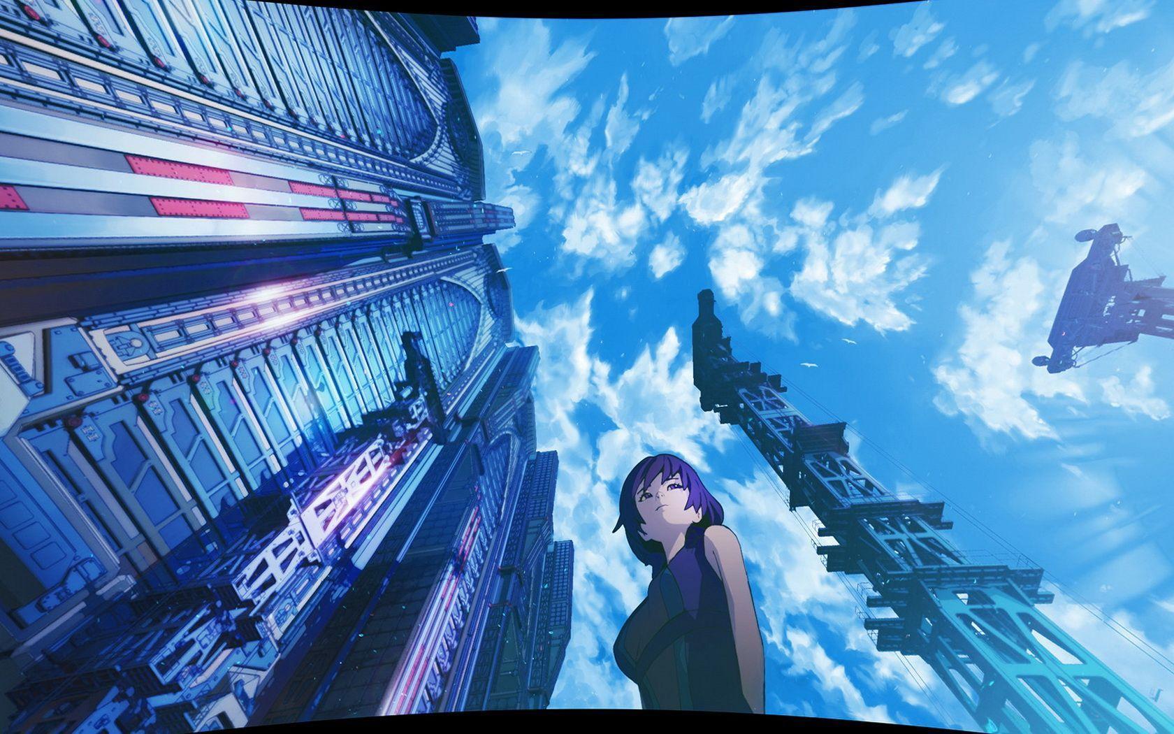 Anime Beauty Blue Buildings Wallpaper Wallpaper