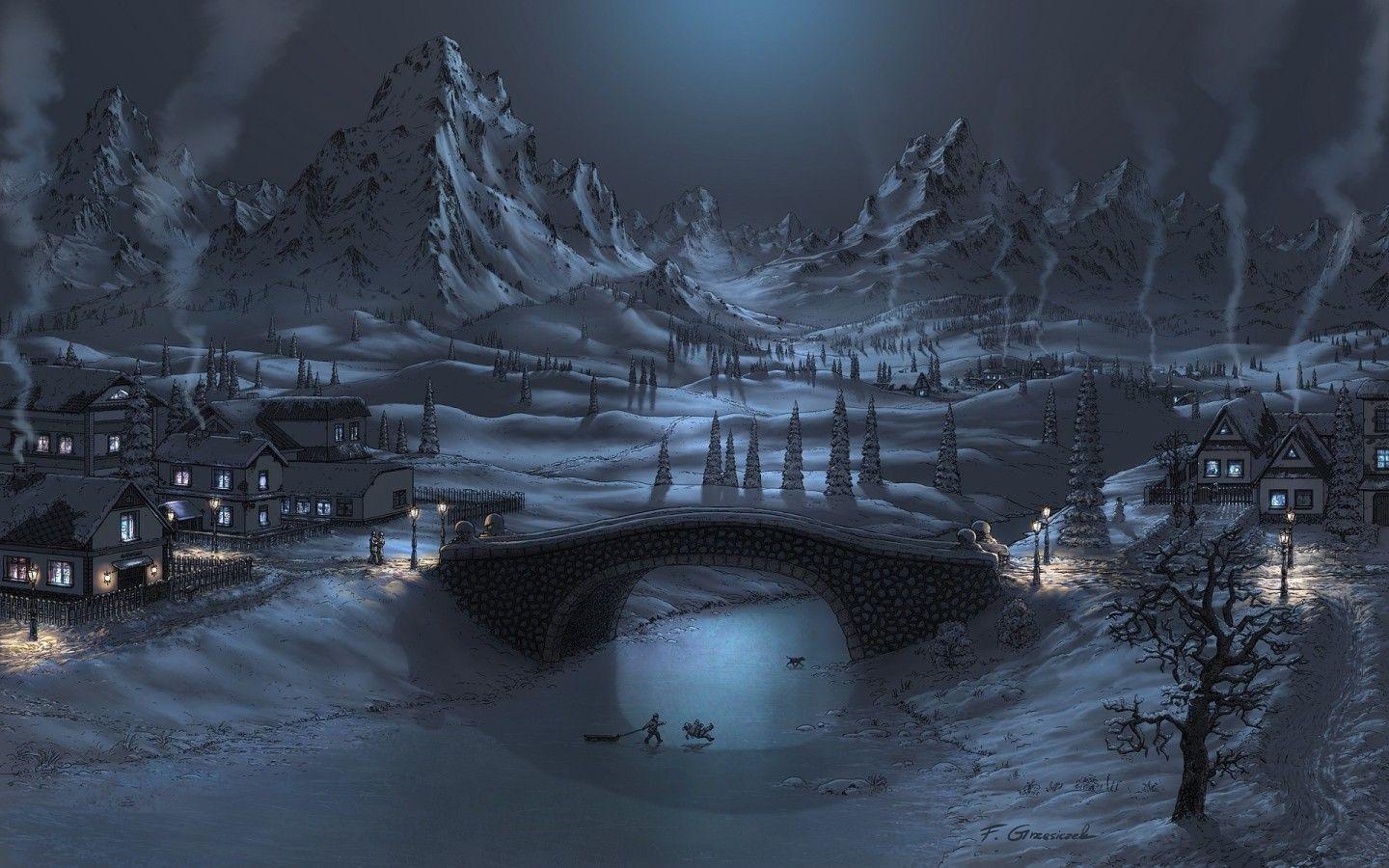 Digital Winter Landscape widescreen wallpaper. Wide