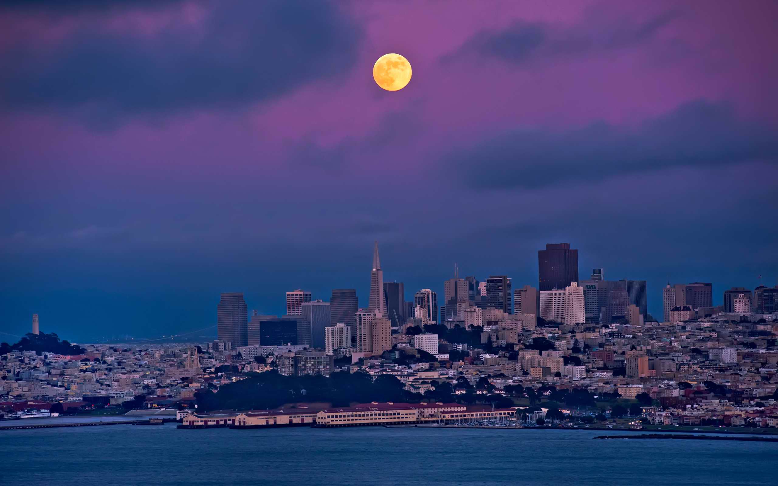 full moon, San Francisco skyline