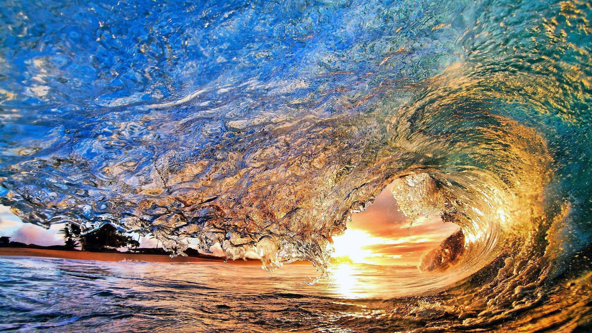 Ocean Wave Sunset Wallpaper