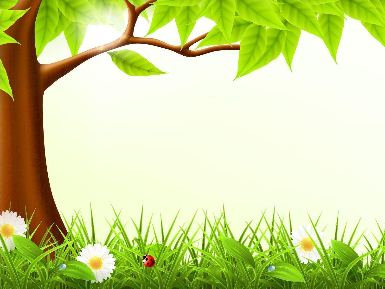 Cute forest spring PPT Background, Green, Nature, Yellow