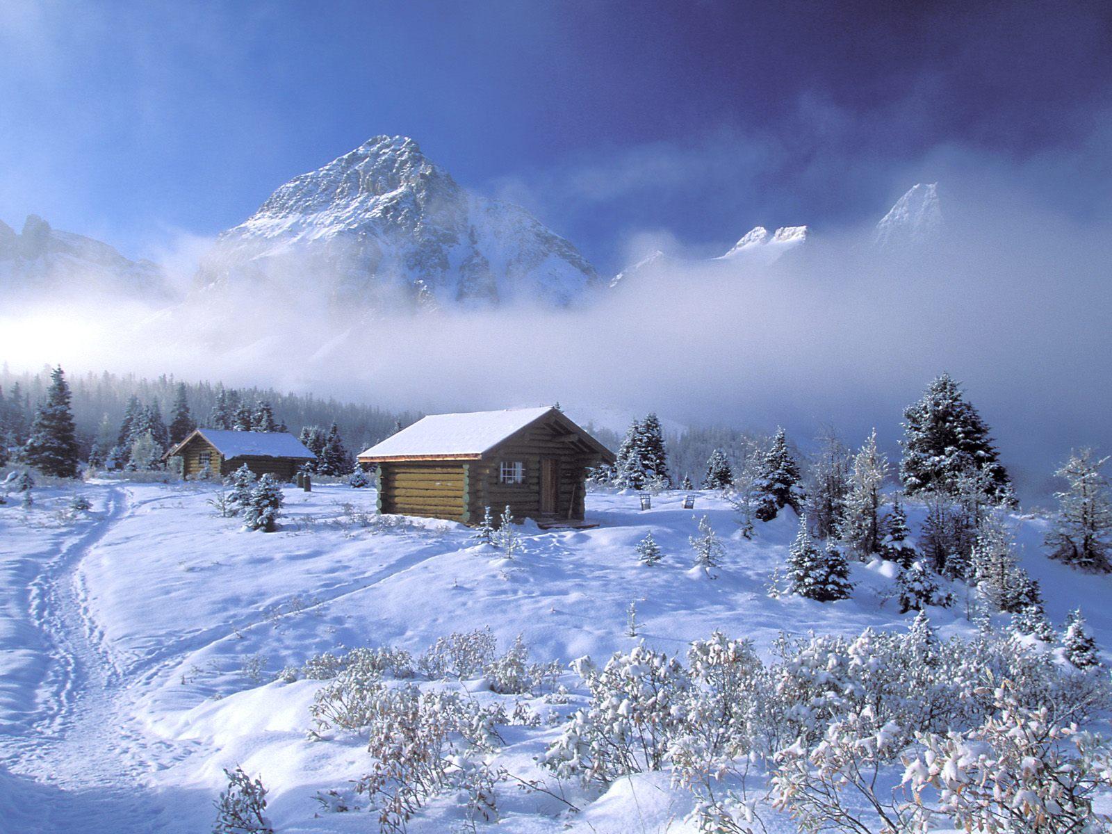 Winter scene lodge free desktop background wallpaper image