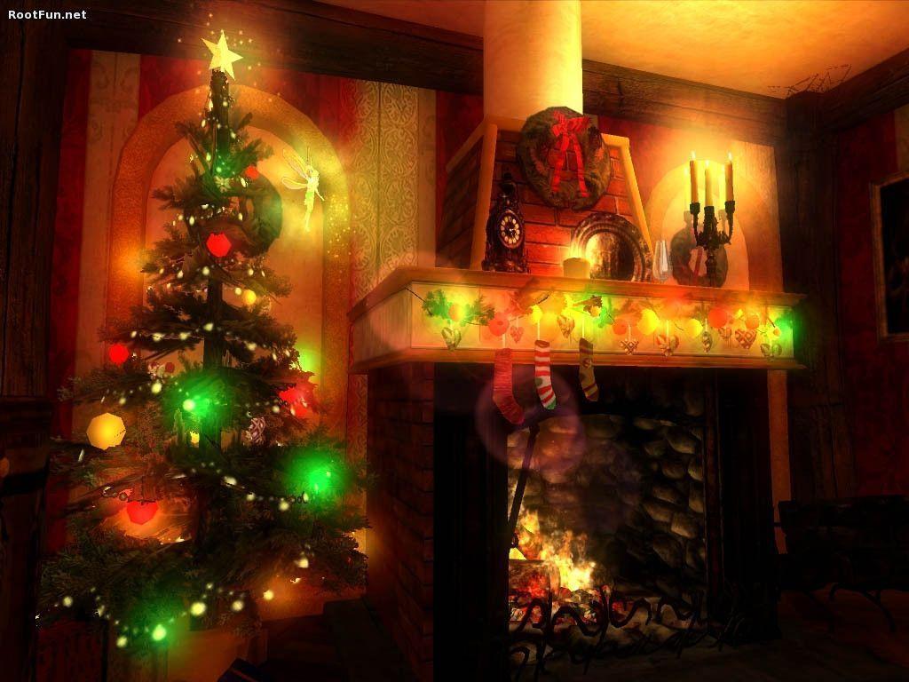 christmas 3D fireplace Wallpaper