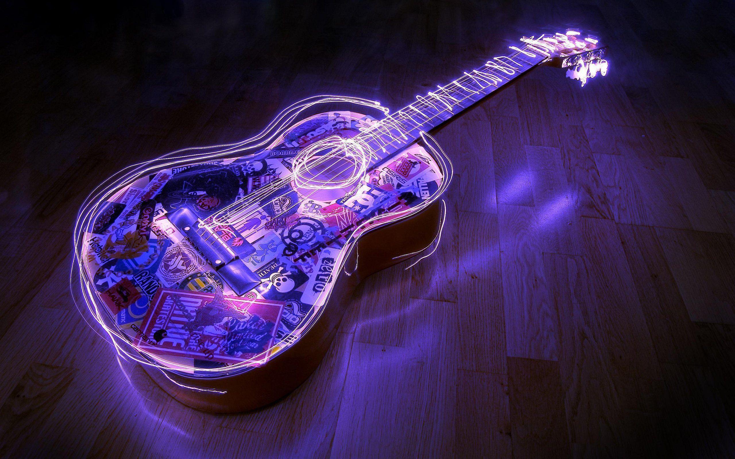 Neon Lights Guitar Wallpaper