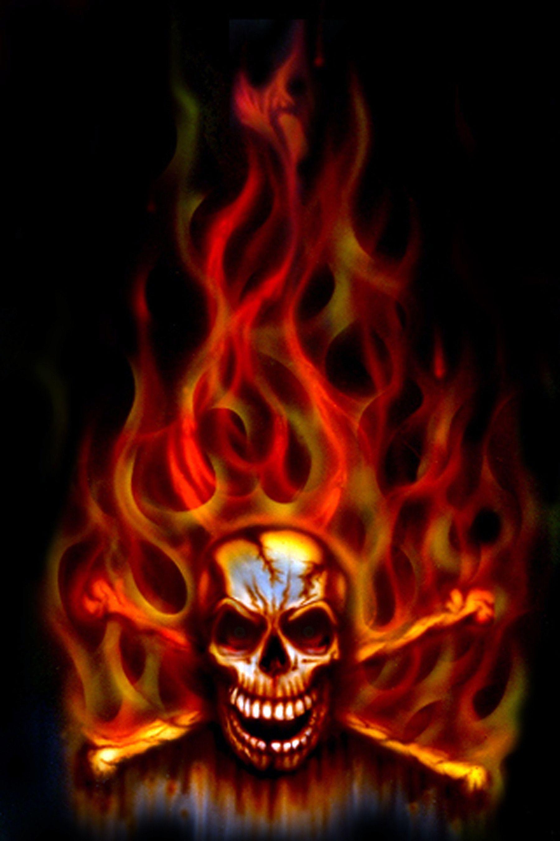 image For > Green Flaming Skull Wallpaper