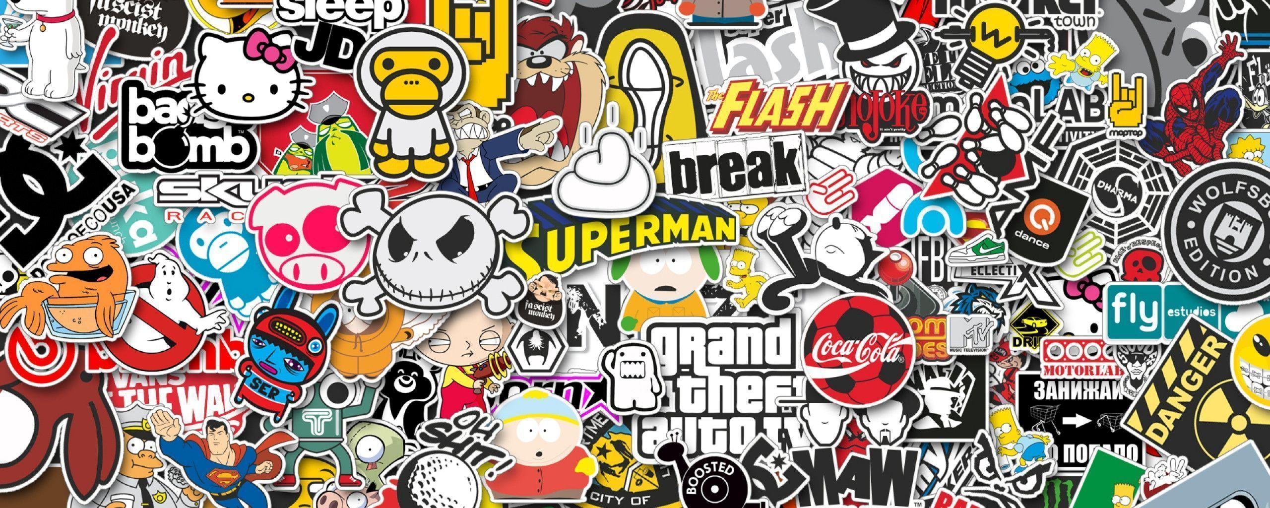 Download Wallpaper 2560x1024 stickers, style, jdm Dual Monitor
